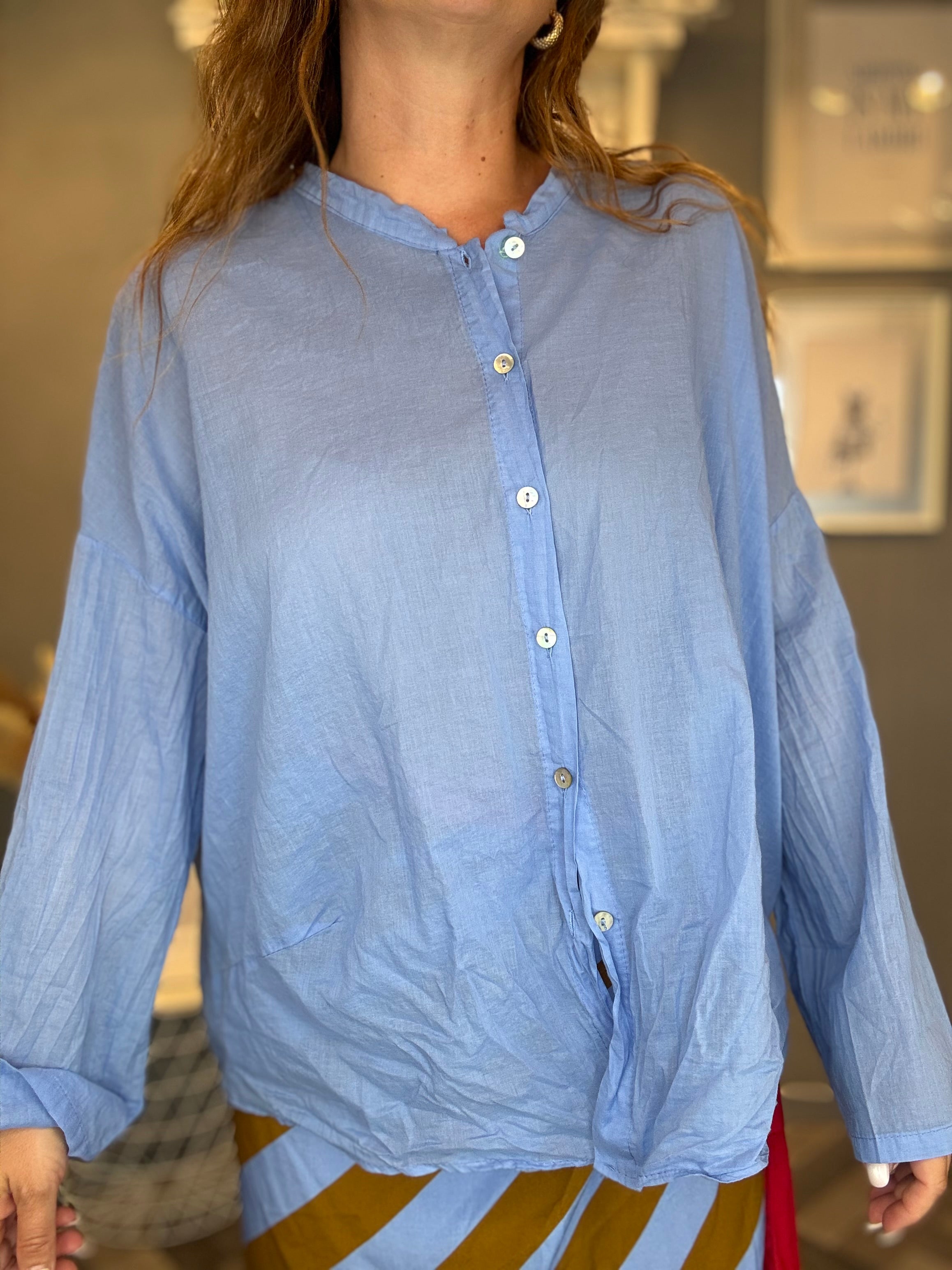 Camicia in mussola manica lunga celeste