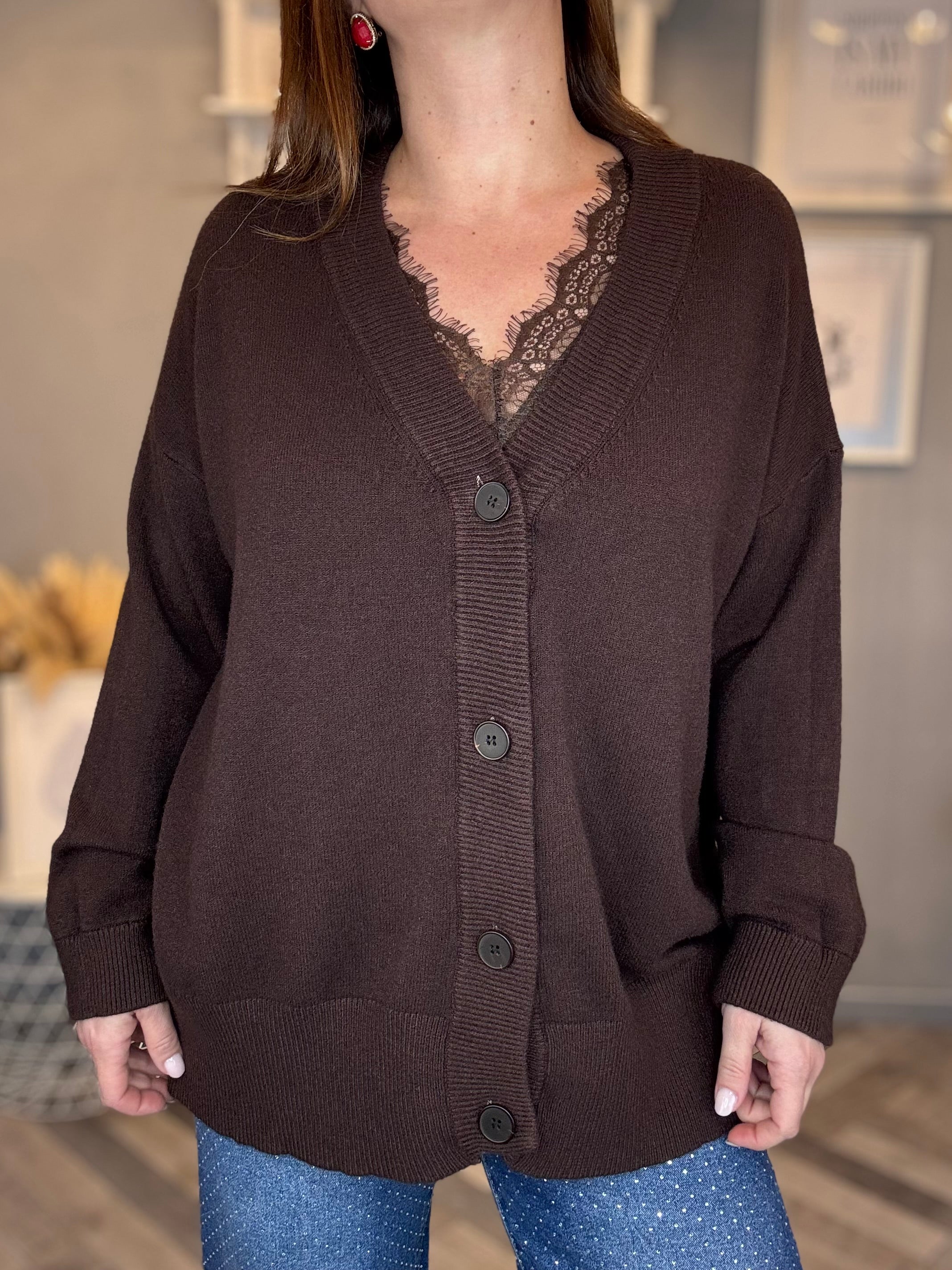 Cashmerina scollo a V con pizzo