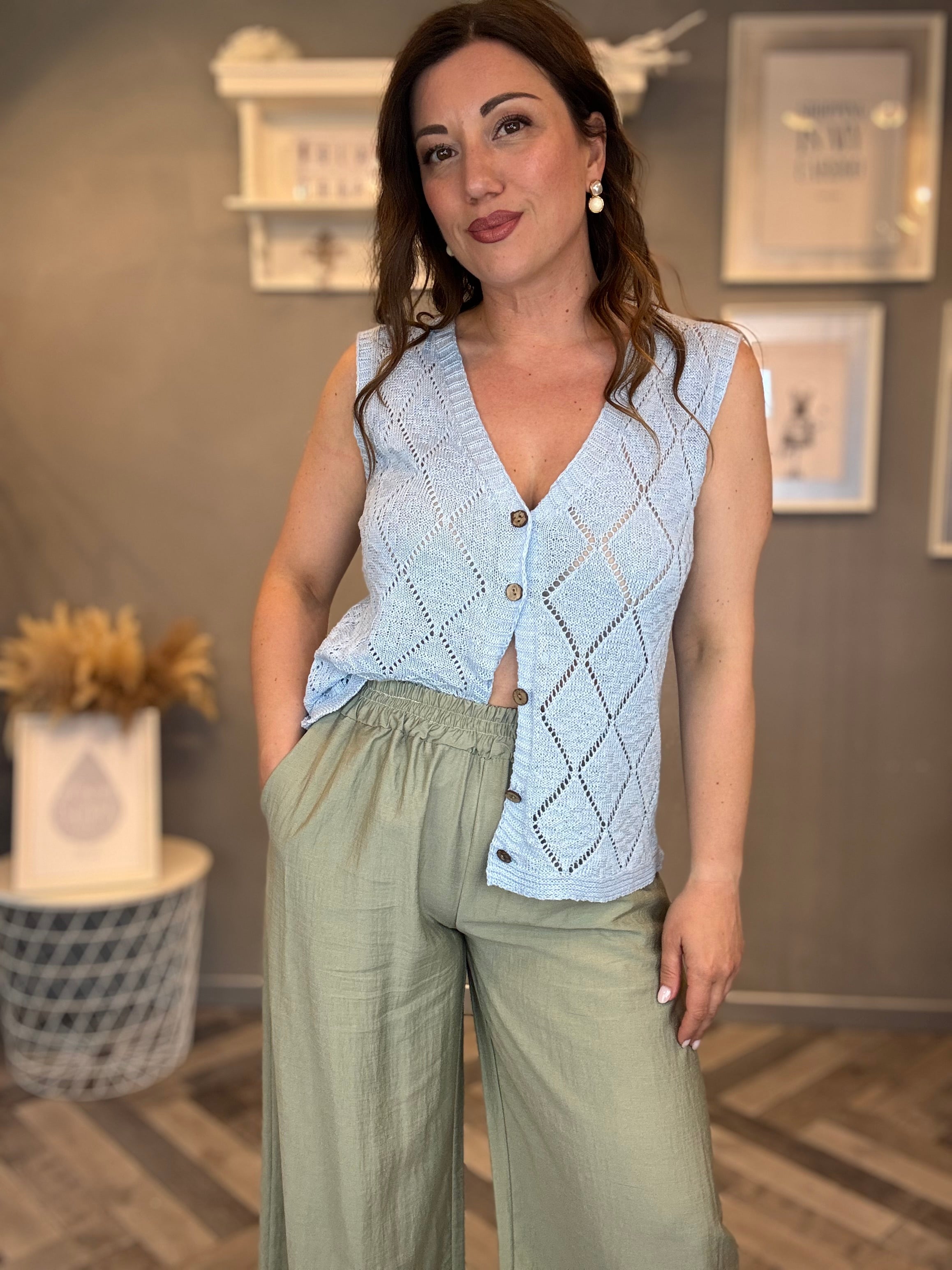 Gilet traforato rombi celeste