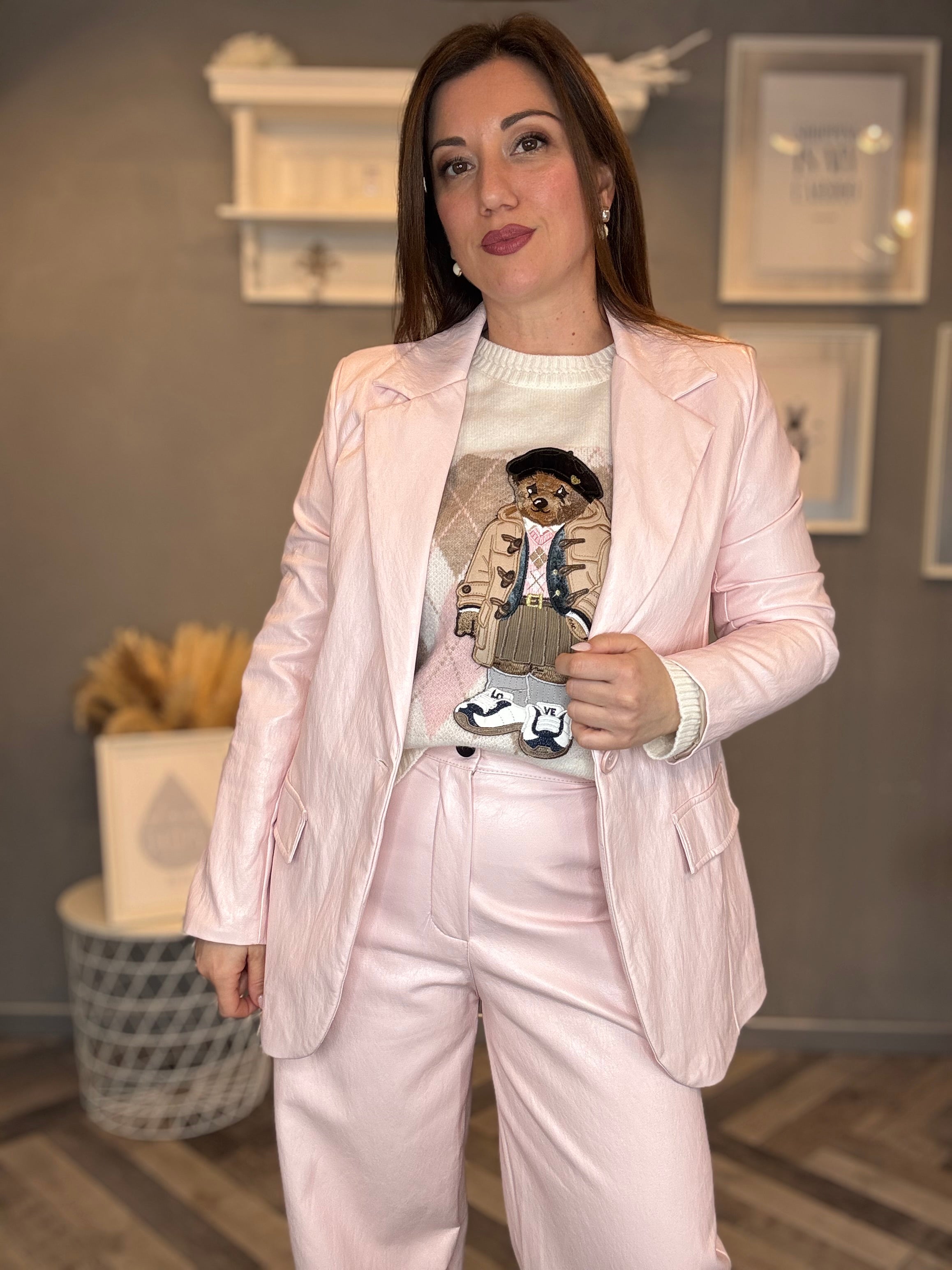 Blazer ecopelle rosa pastello