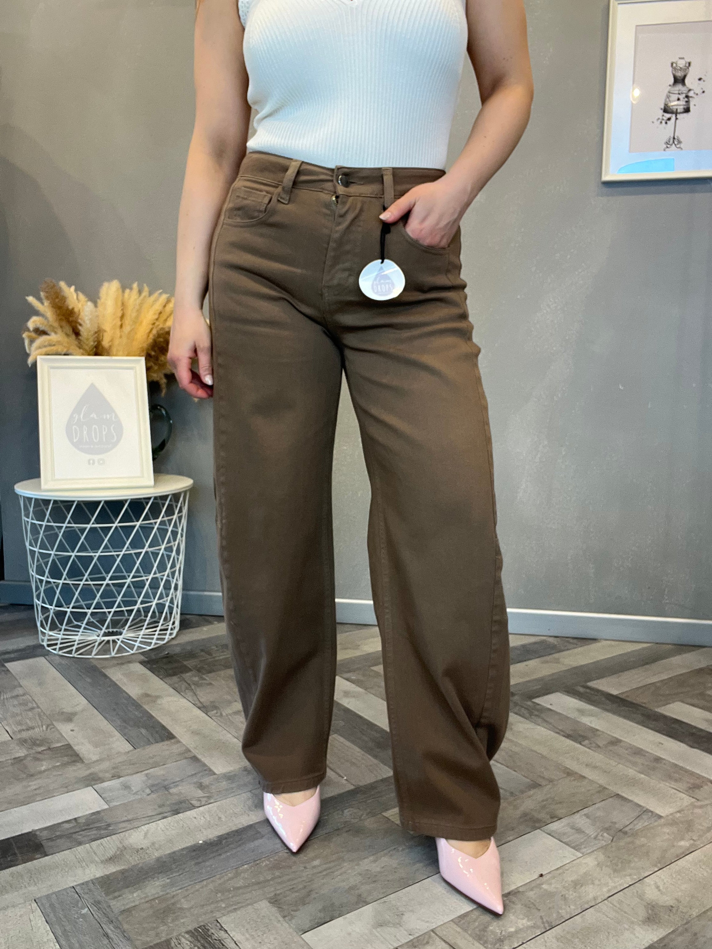 Jeans barrel tortora
