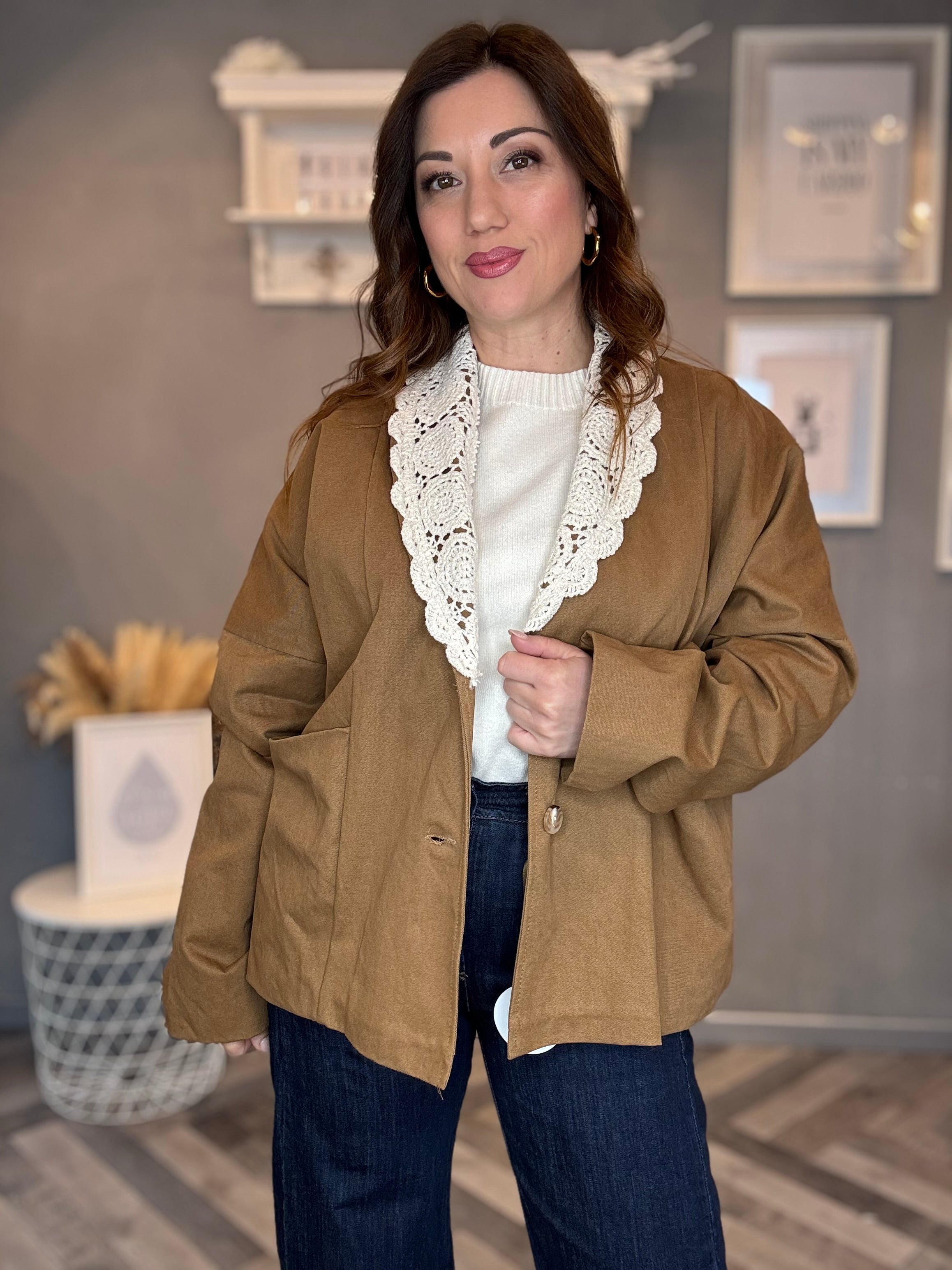 Giacca Boho collo macramè