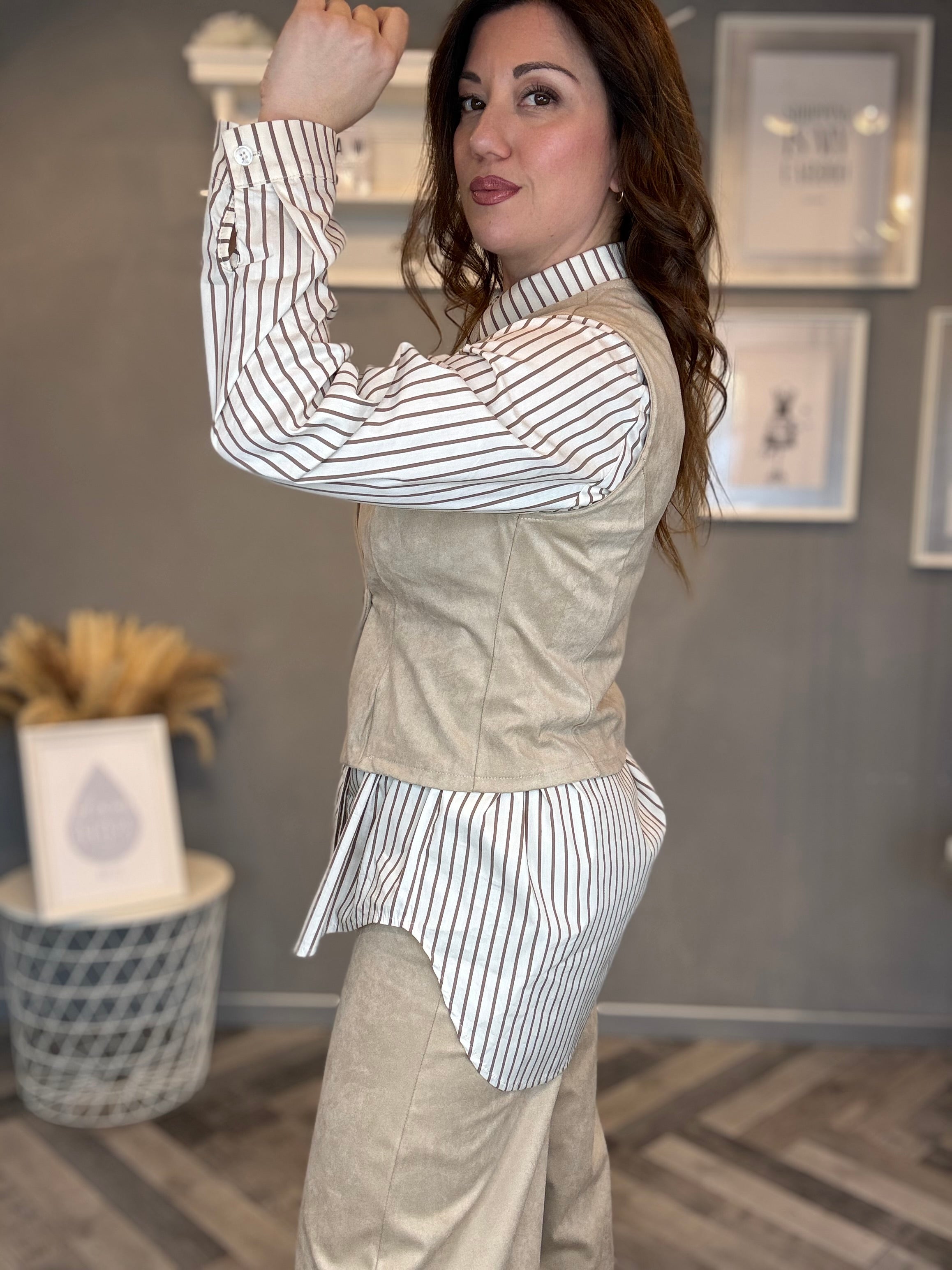 Gilet eco suede soft beige
