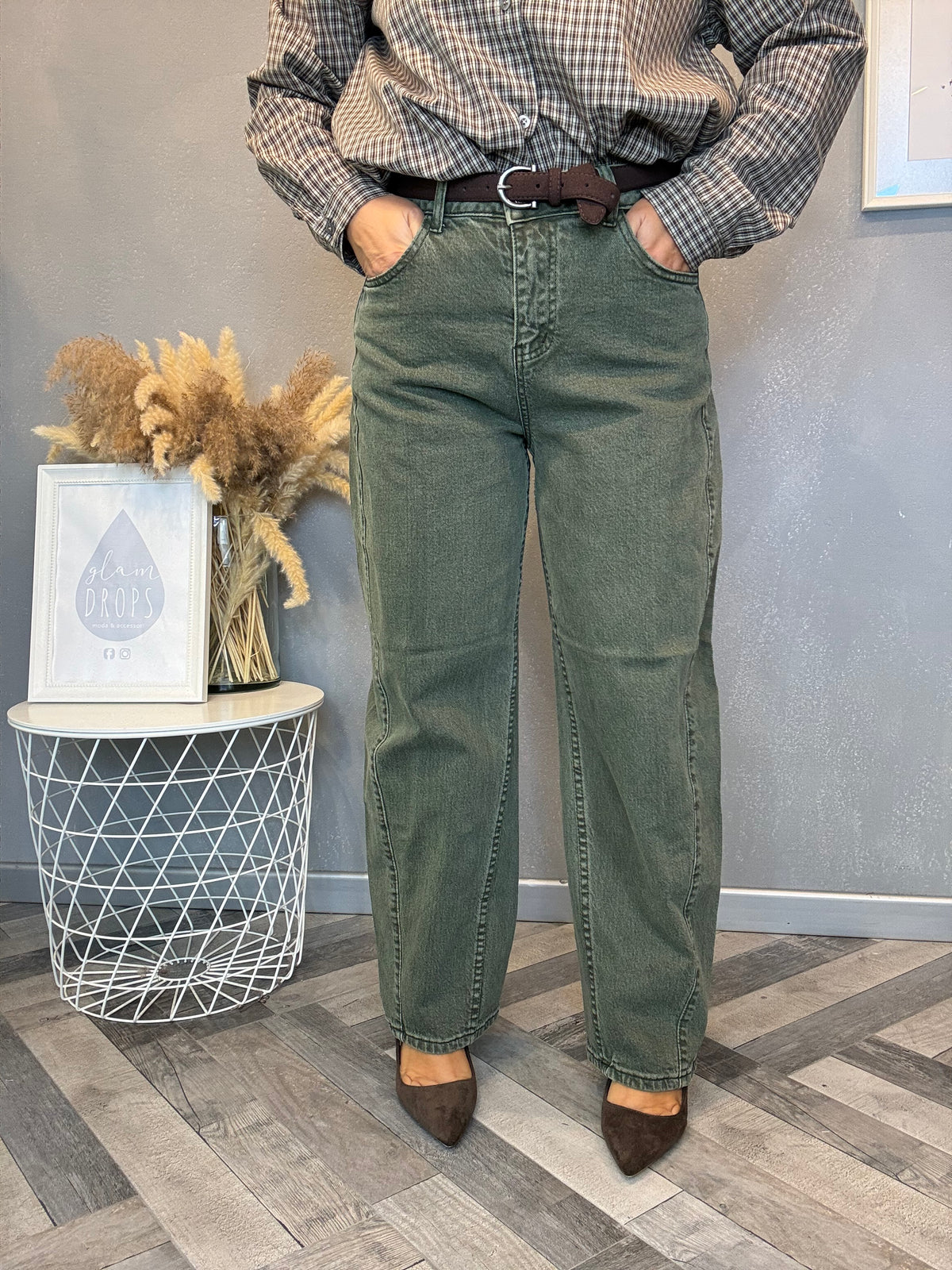 Jeans Urban barrel verde militare