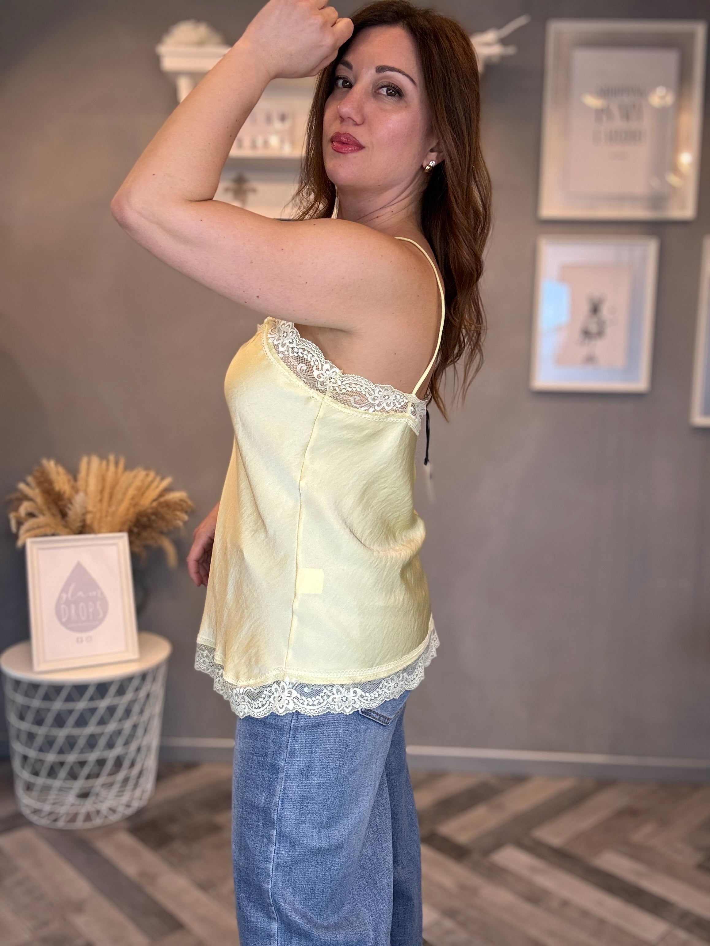 Top Velvet lace giallo pastello
