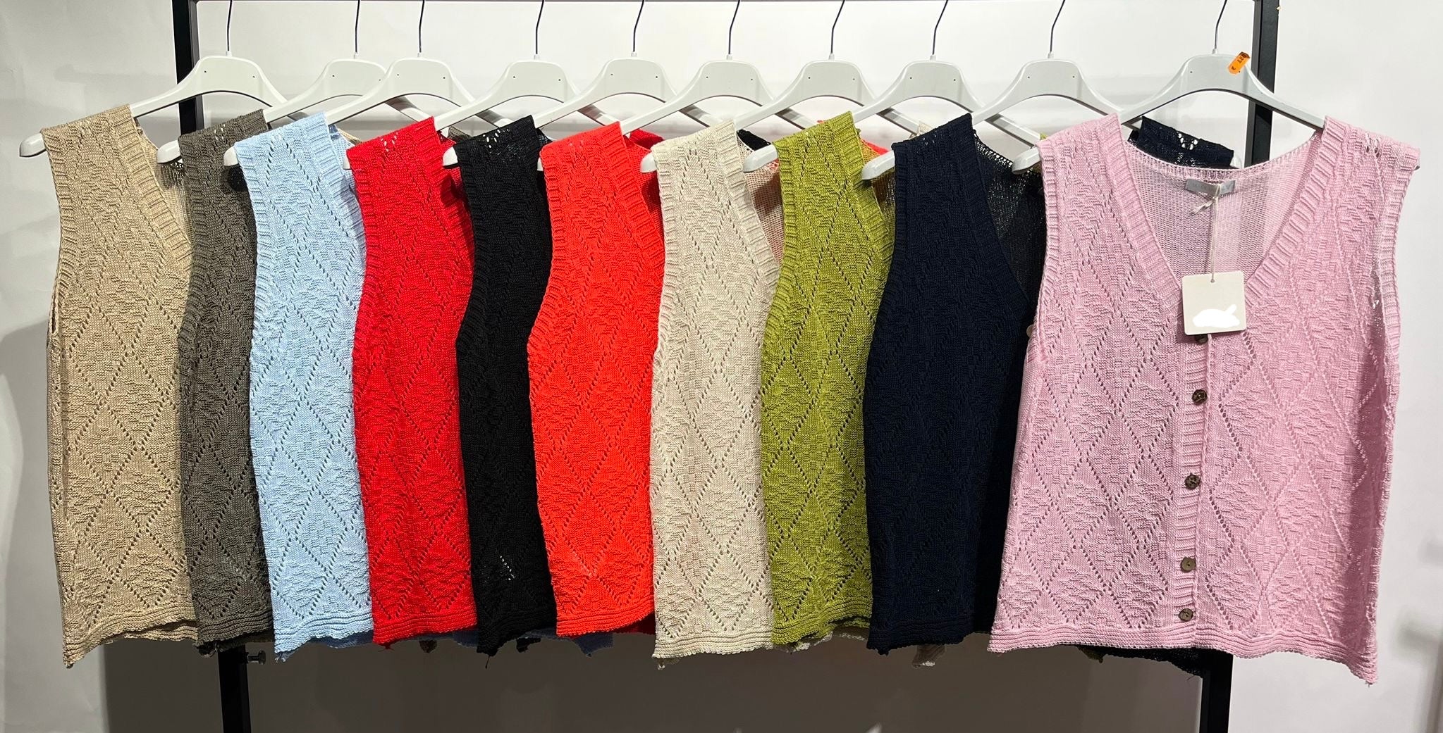 Gilet traforato rombi celeste