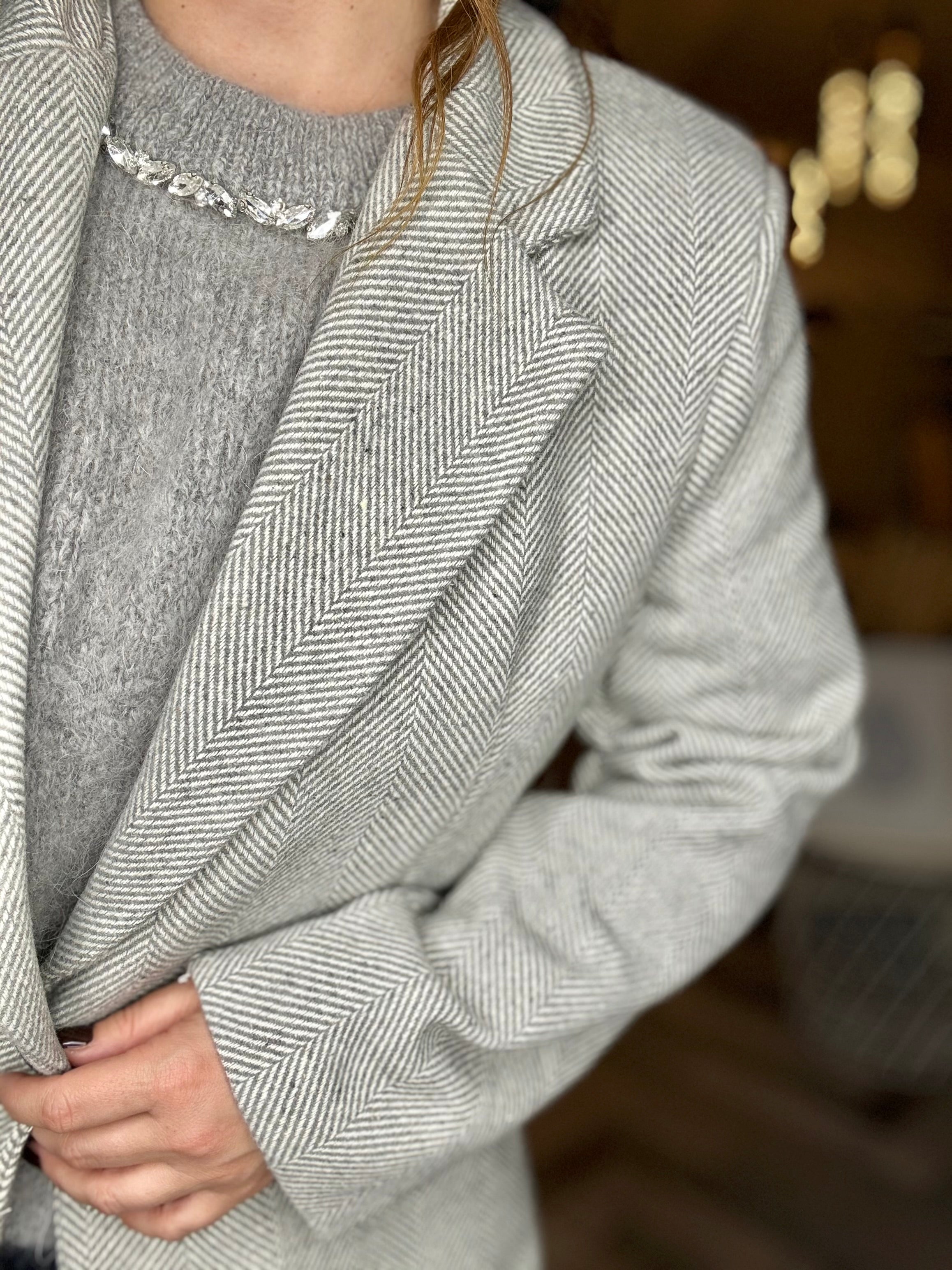 Giacca cappotto spigata teddy grigia