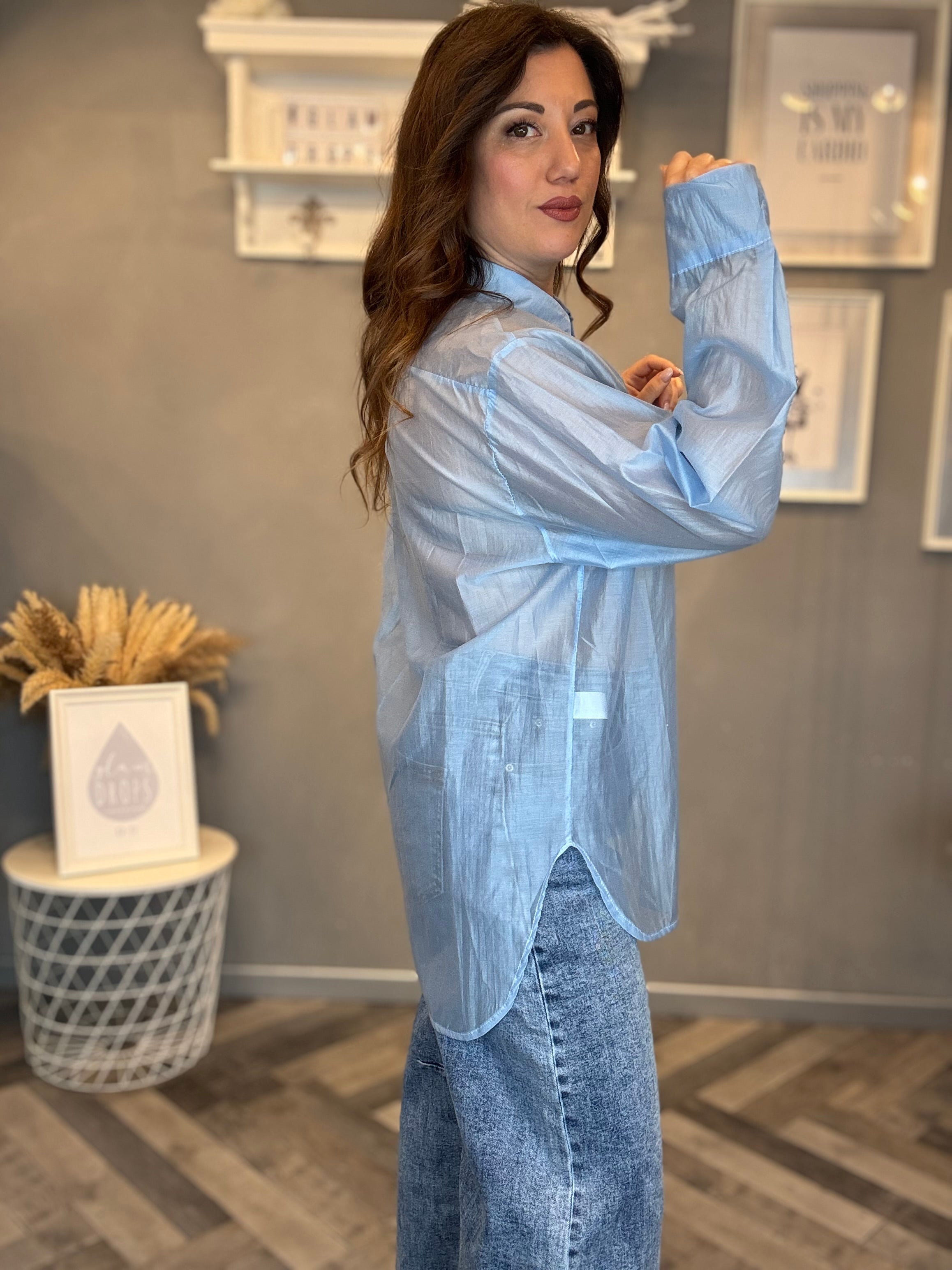Camicia gioiello in tencel celeste