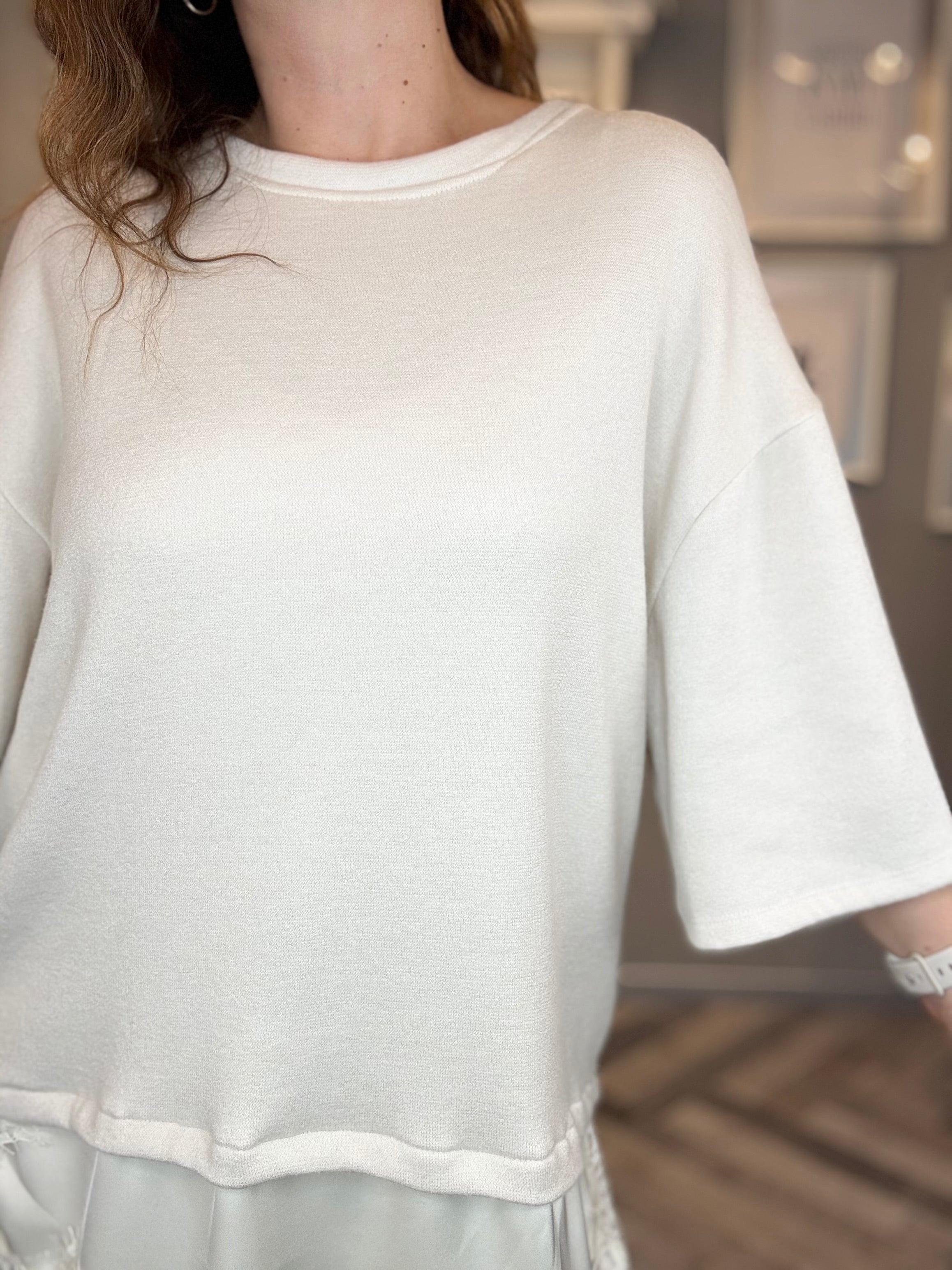 Maxi Maglia con satin e pizzo panna