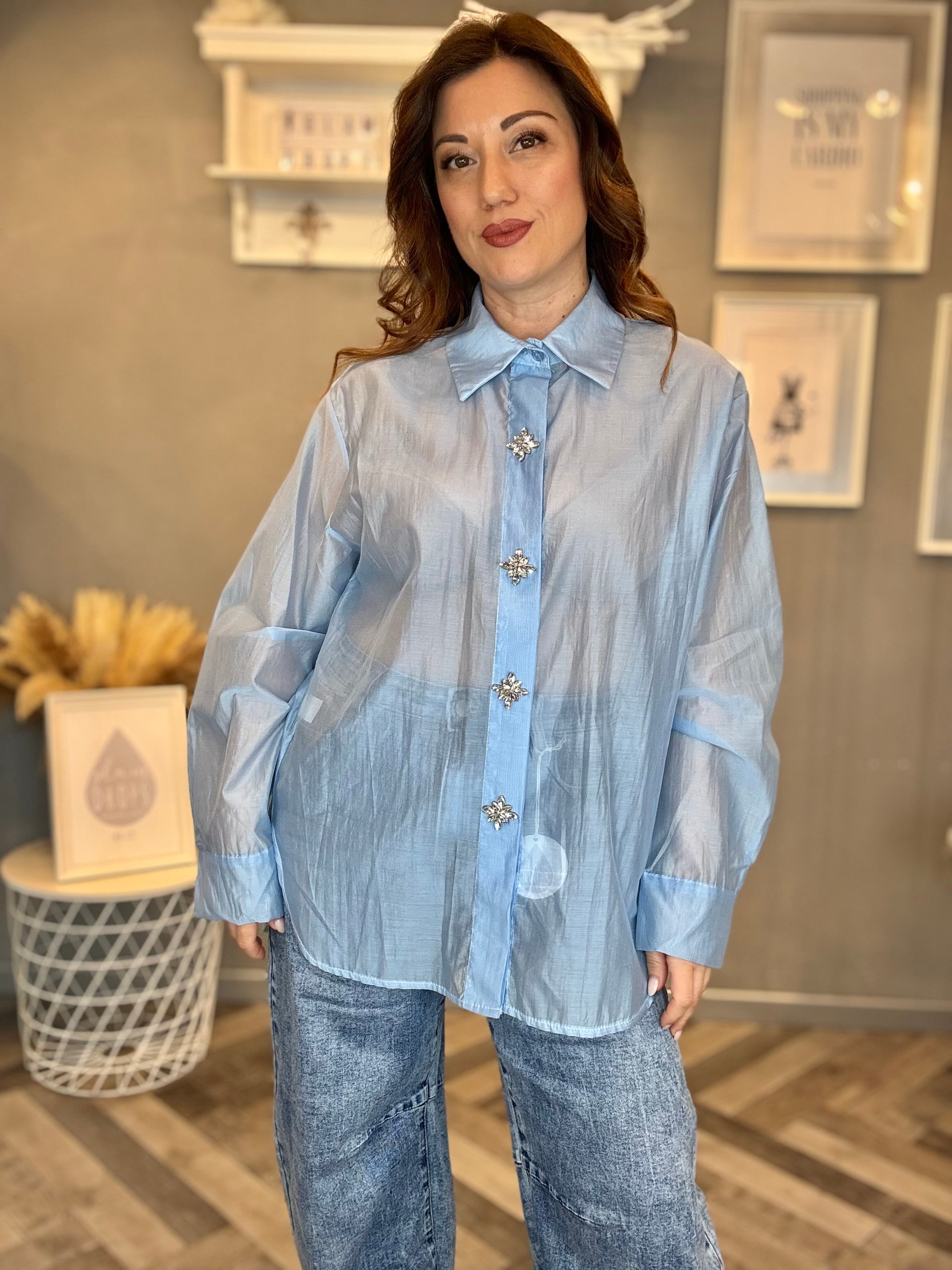 Camicia gioiello in tencel celeste