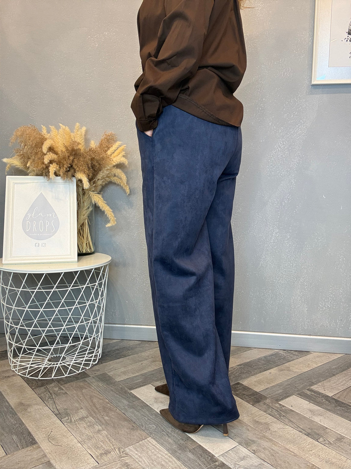 Pantalone Icon ecosuede blu con cintura