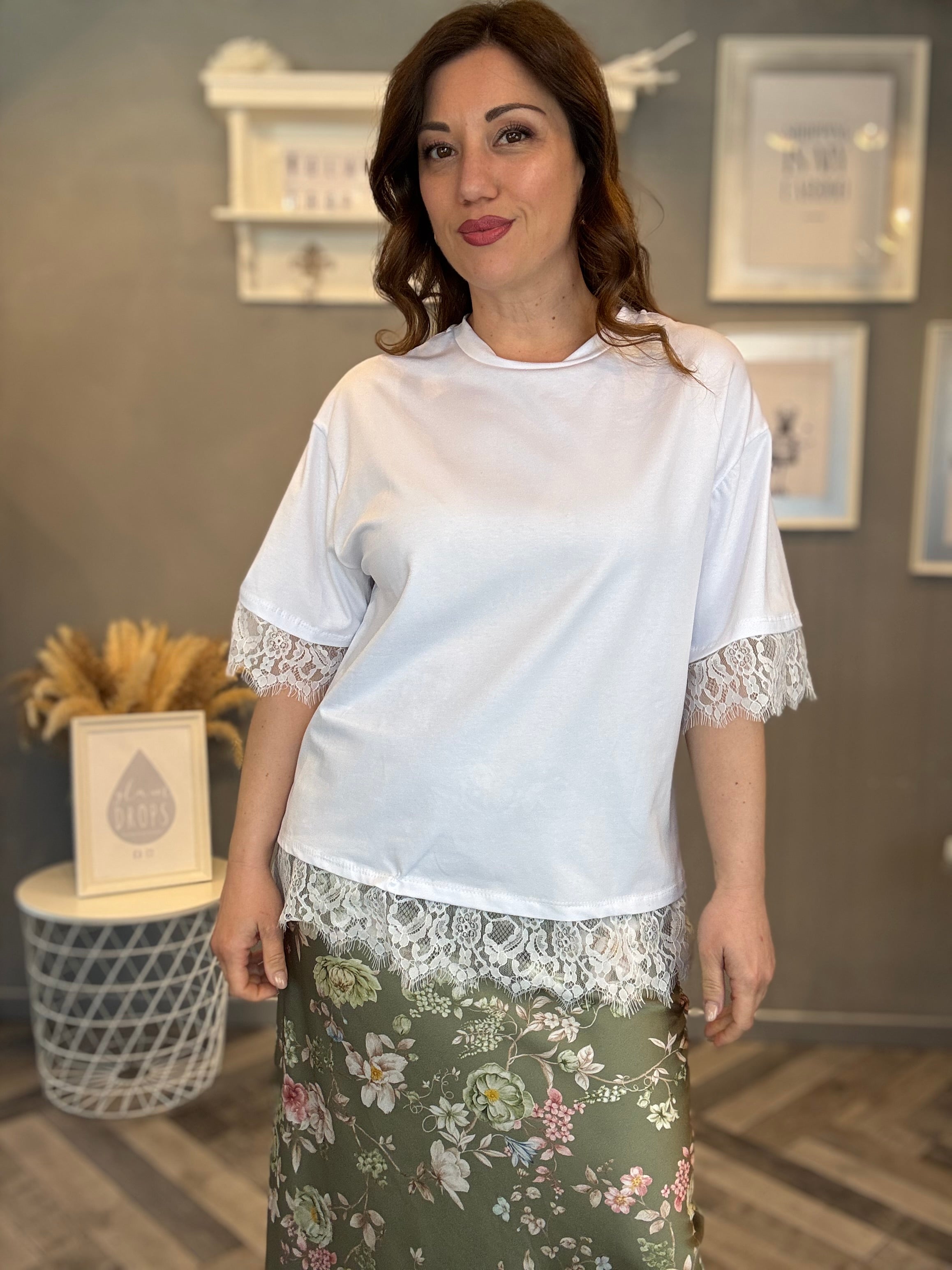 T-shirt bianca pizzo all over