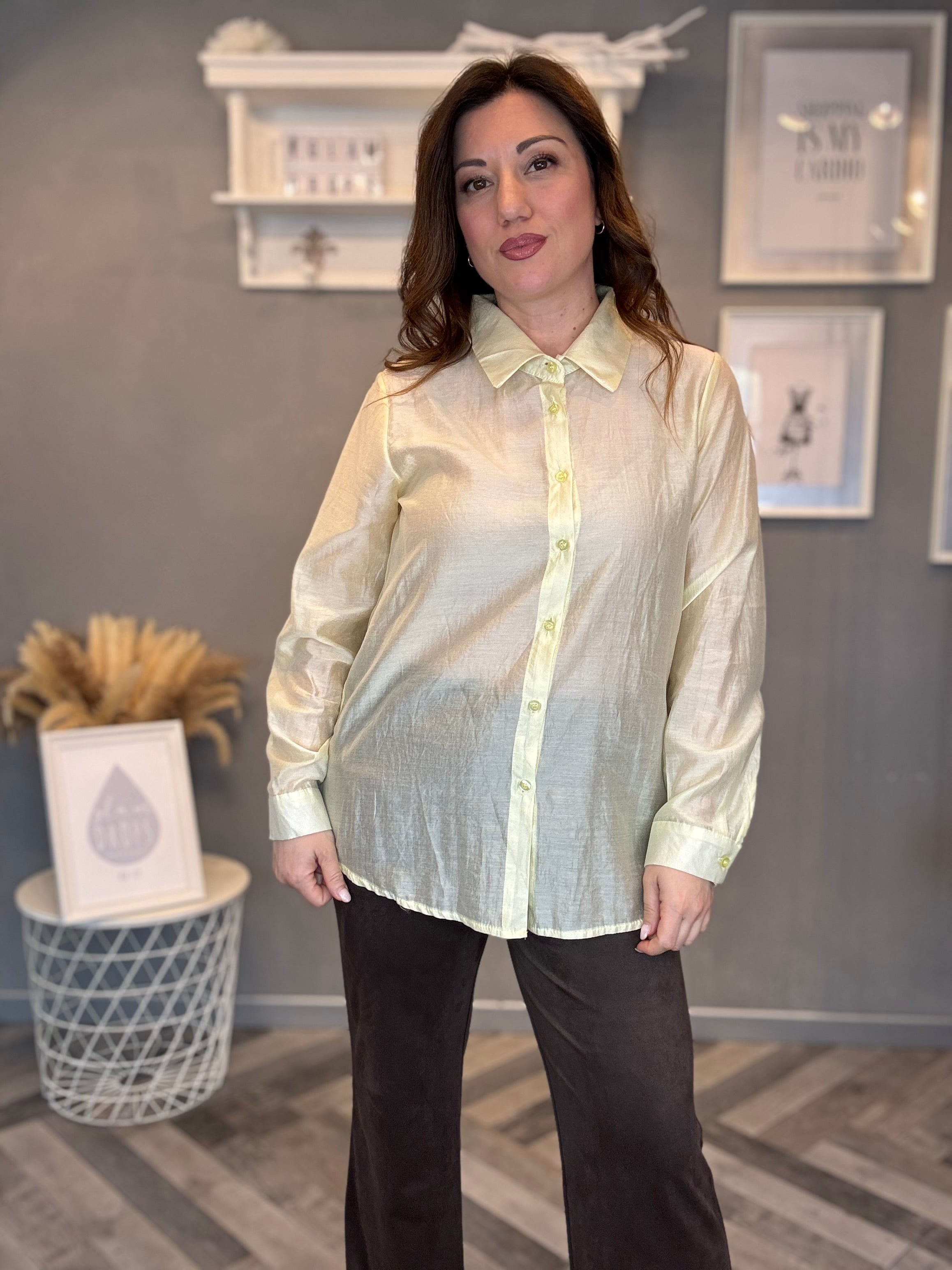 Camicia in tencel giallo pastello