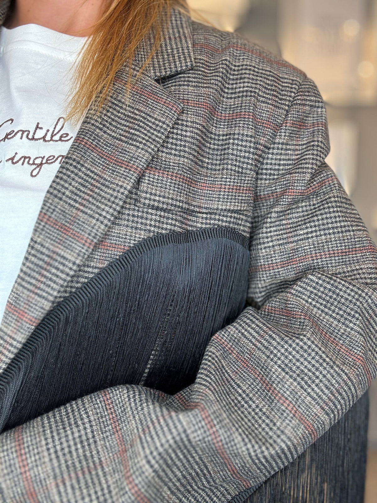 Lumina blazer check Dakota frange nere