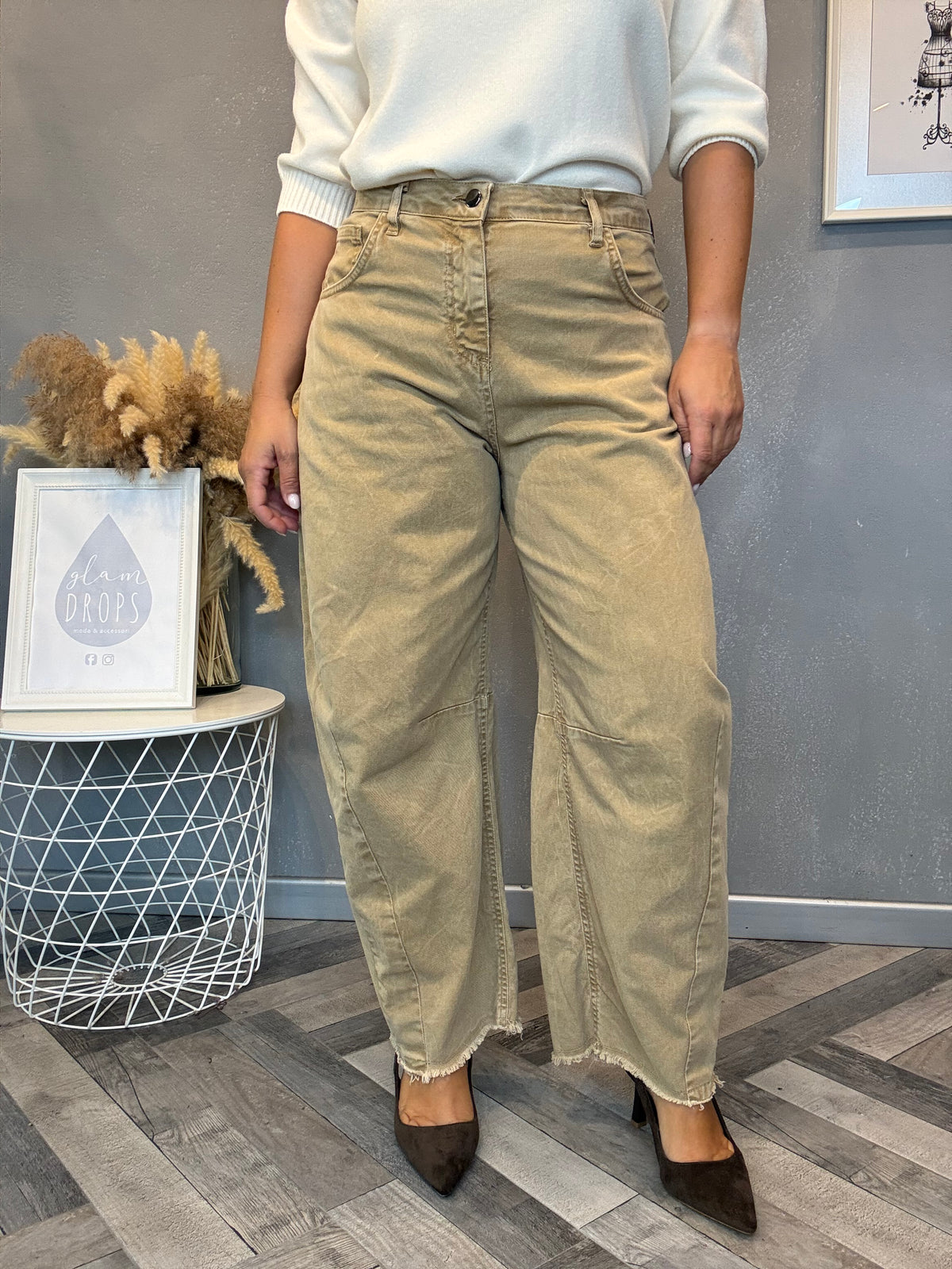 Jeans barrel camel delavé