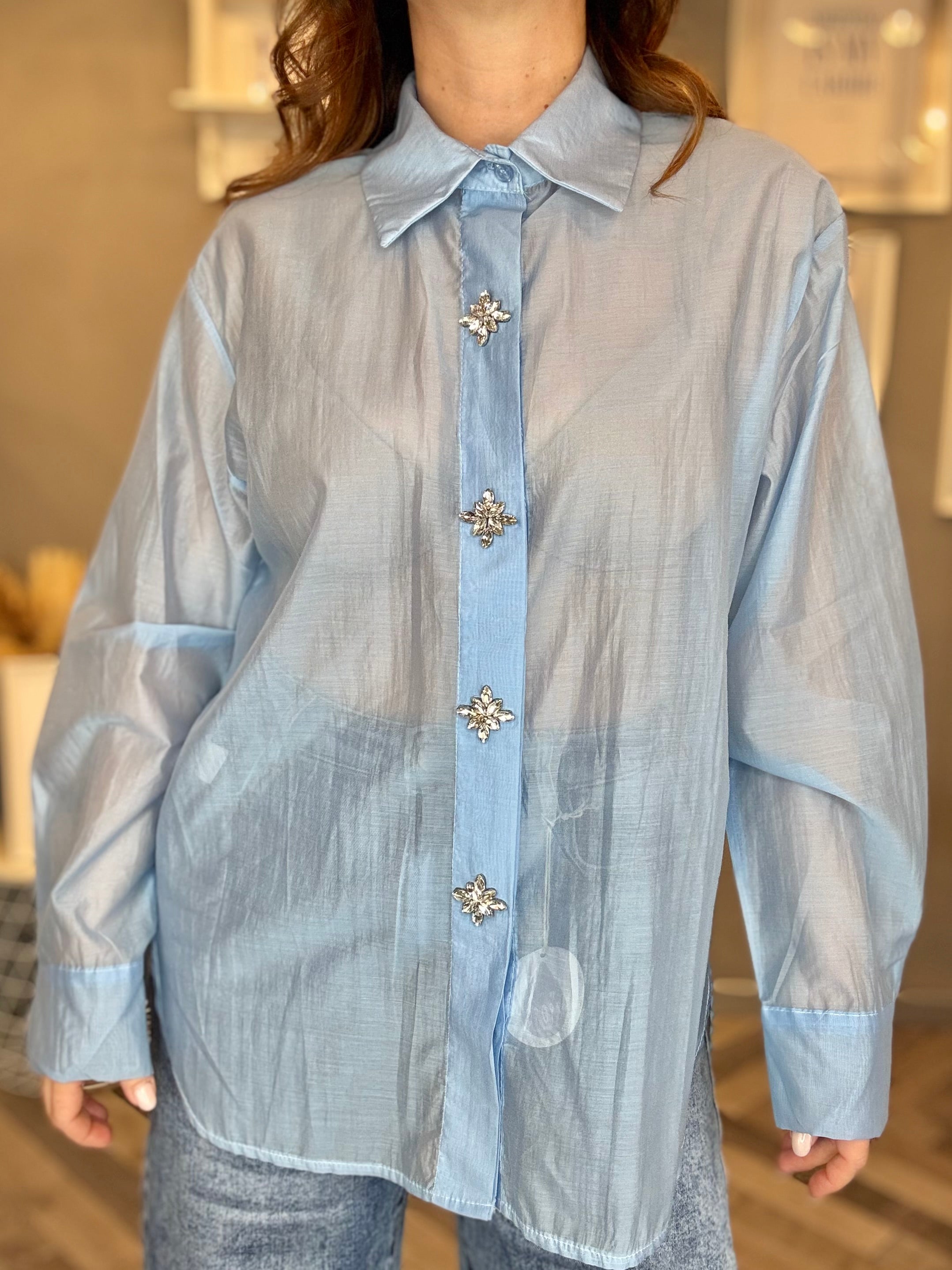 Camicia gioiello in tencel celeste