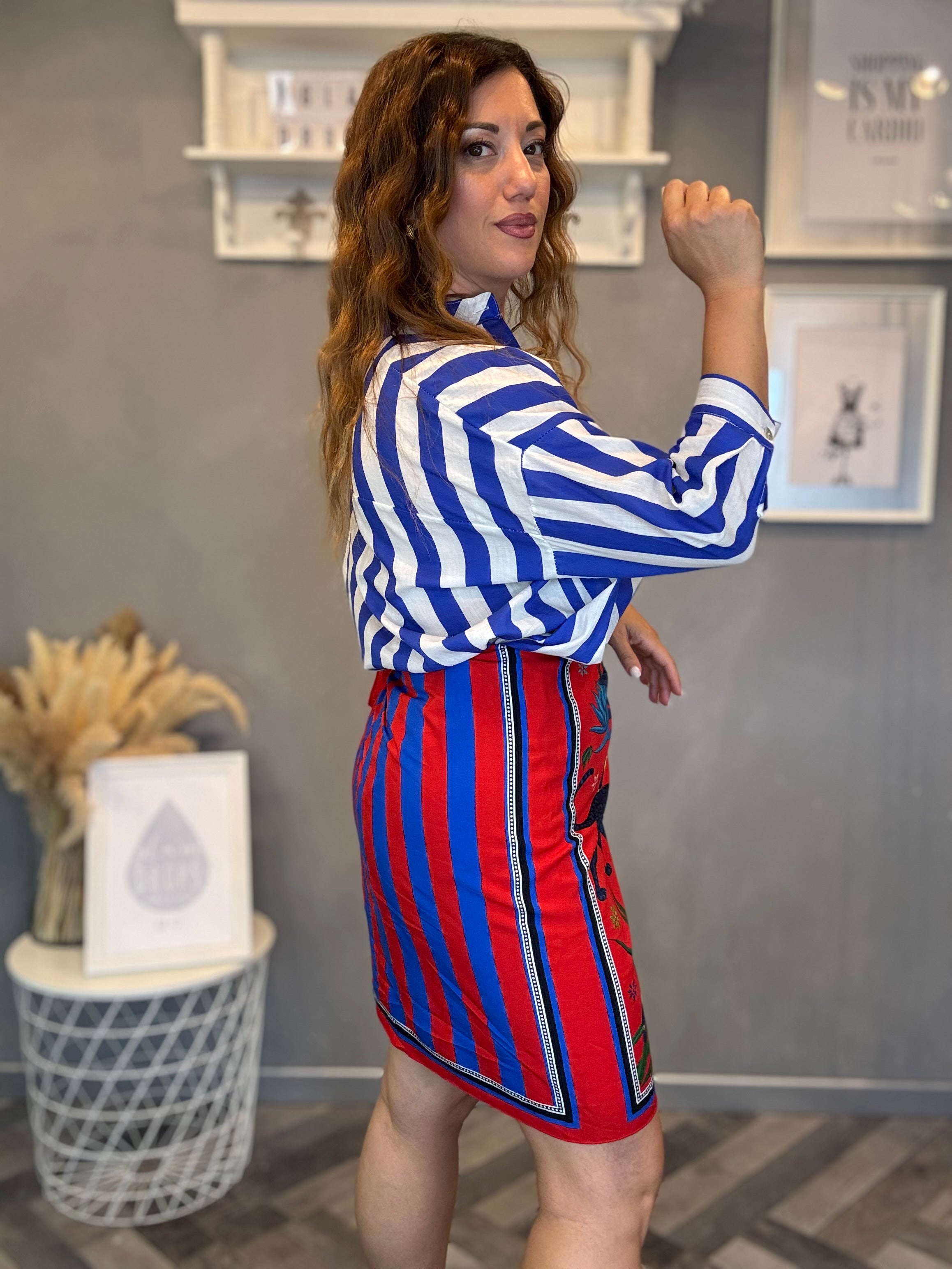 Camicia Isla Bonita righe bianco e bluette