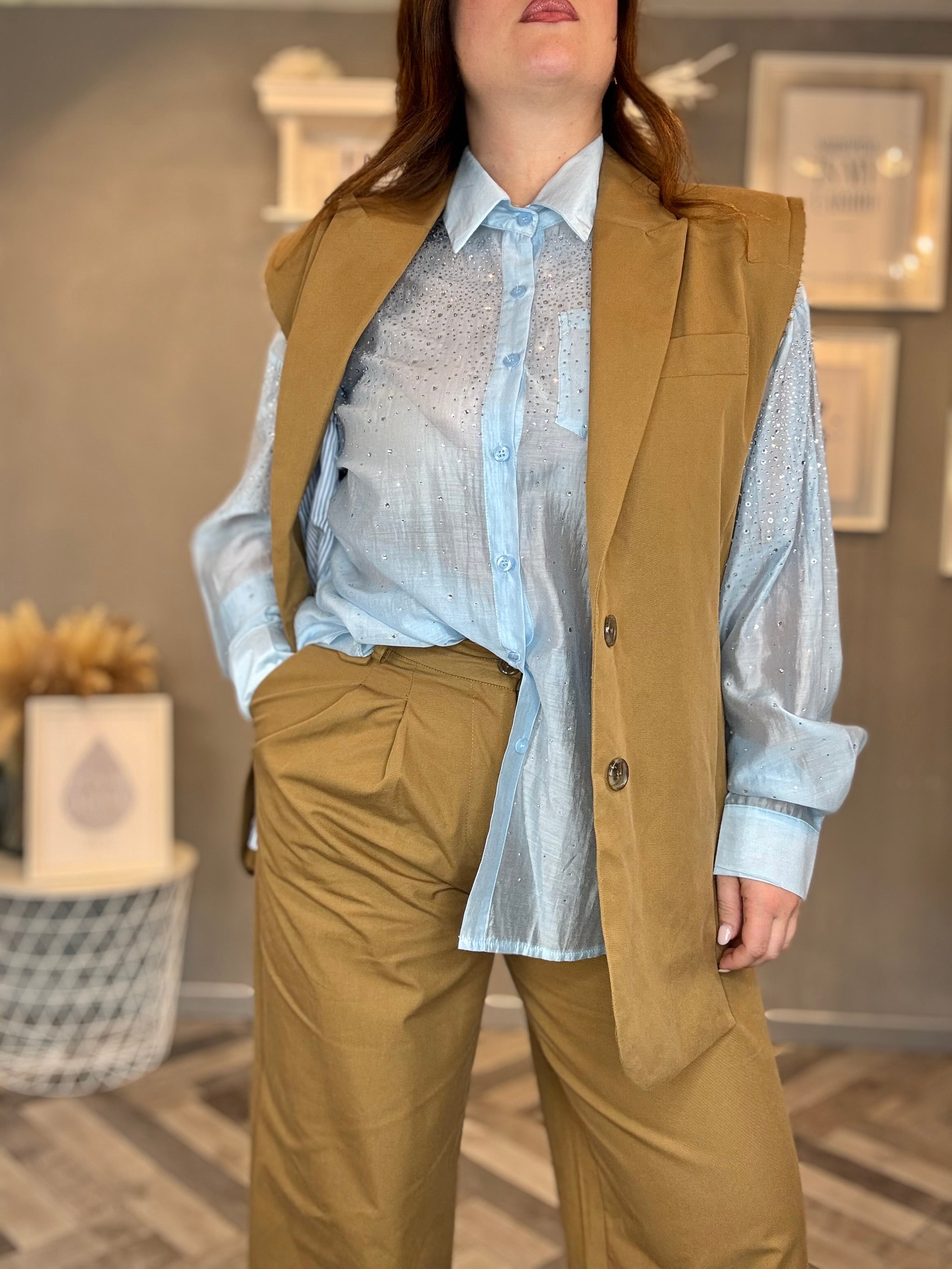 Pantalone wide leg con risvolto a righe
