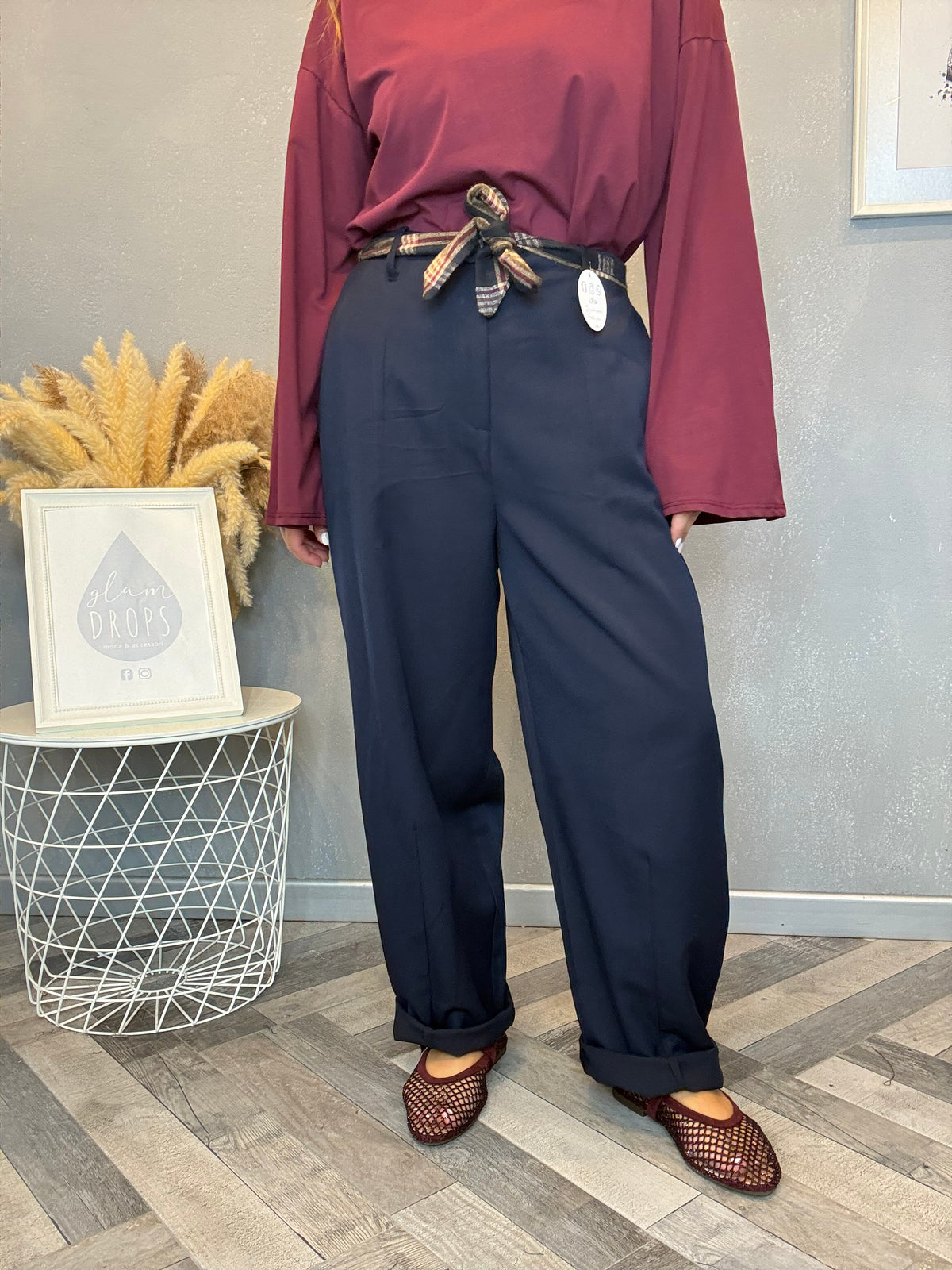 Pantalone check detail blu