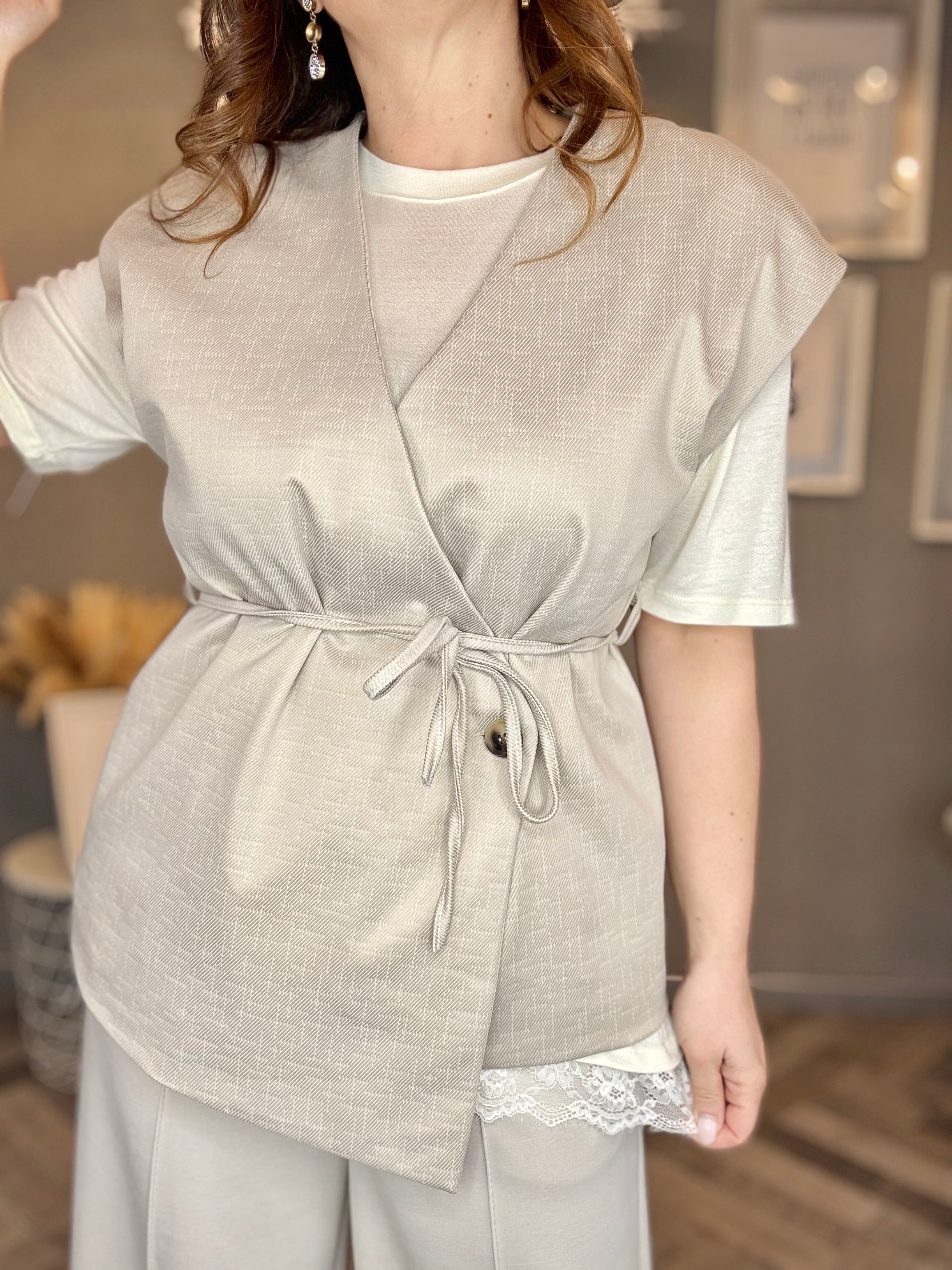 Gilet jacquard wrap comfort sabbia