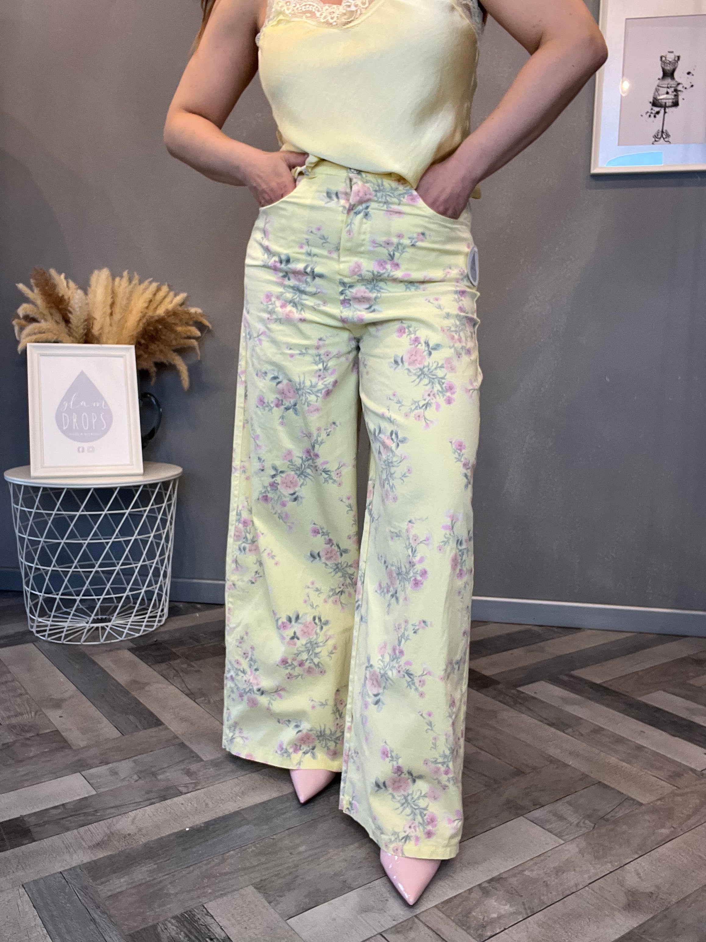 Pantalone Flower Pastel giallo pastello