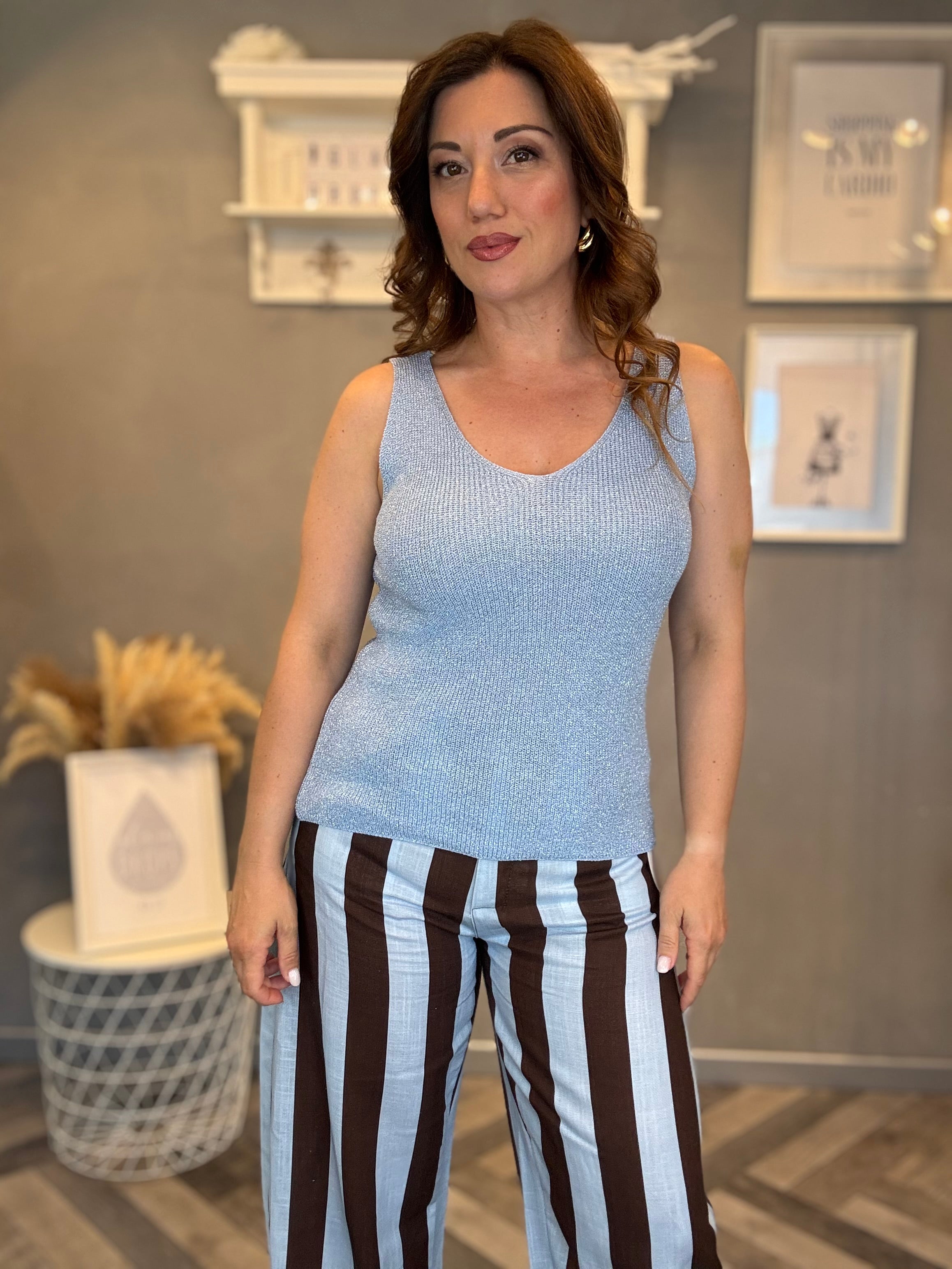 Top lurex Luce celeste