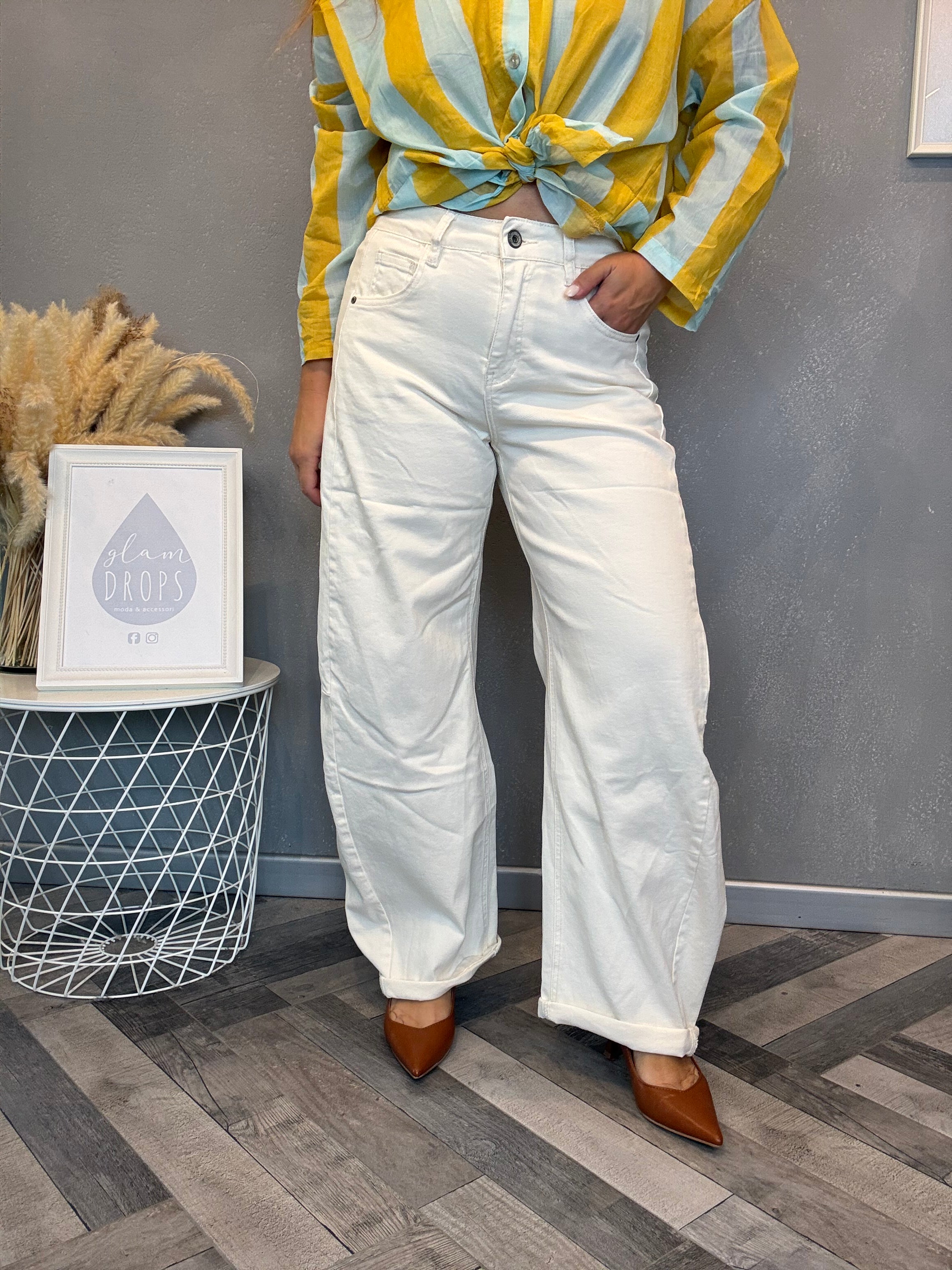 Jeans barrel soft panna
