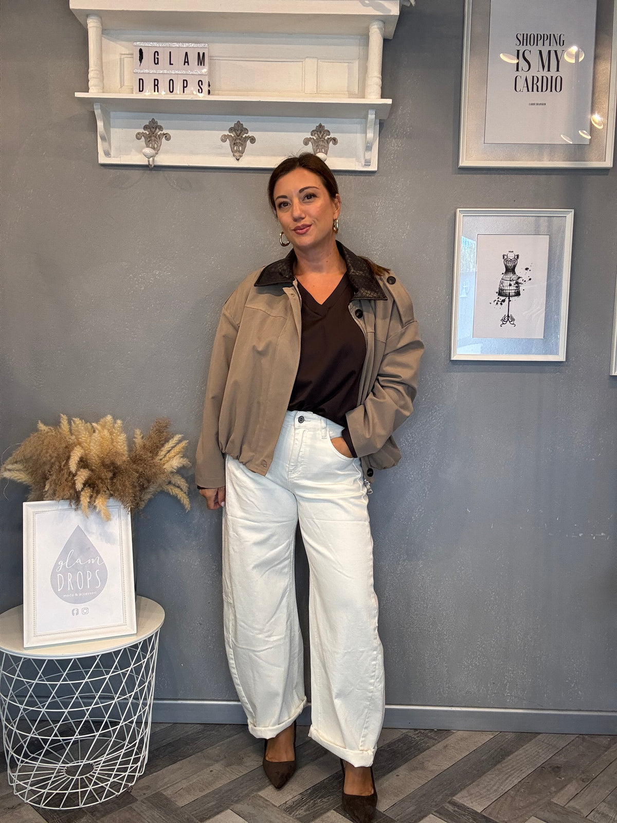 Bomber collo intrecciato beige