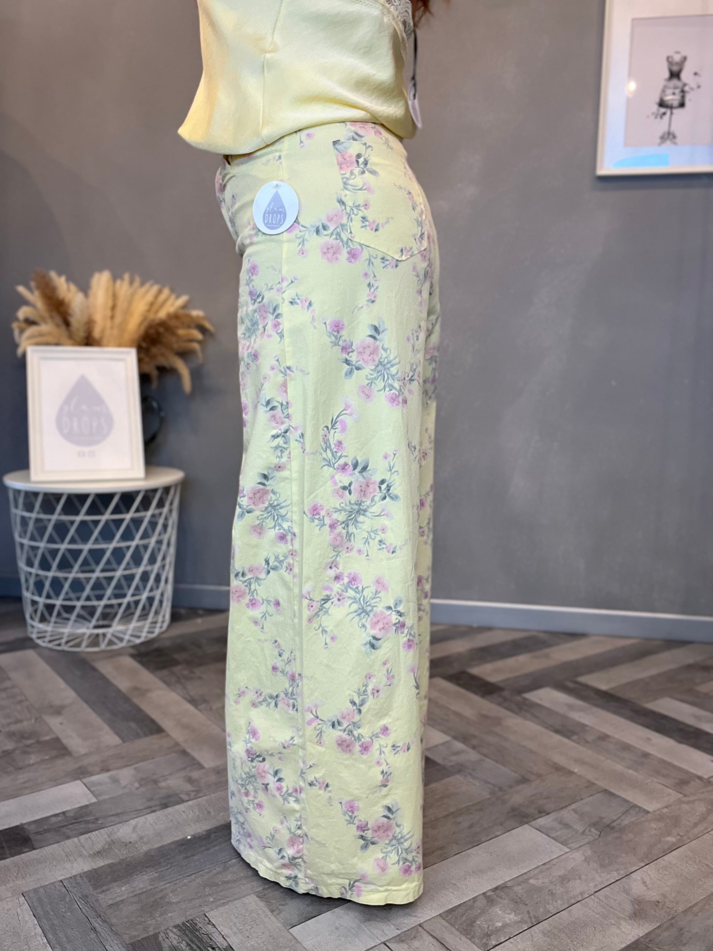 Pantalone Flower Pastel giallo pastello