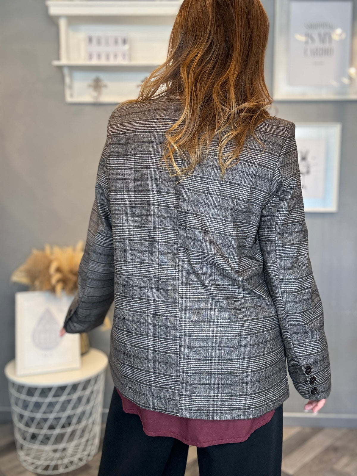 Blazer check grigio collo incrociato