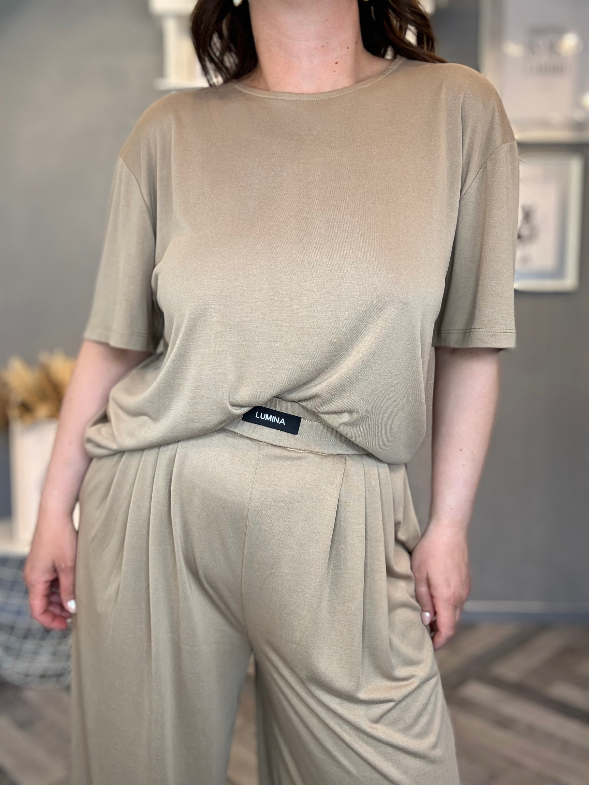 Lumina pantalone in jersey camel
