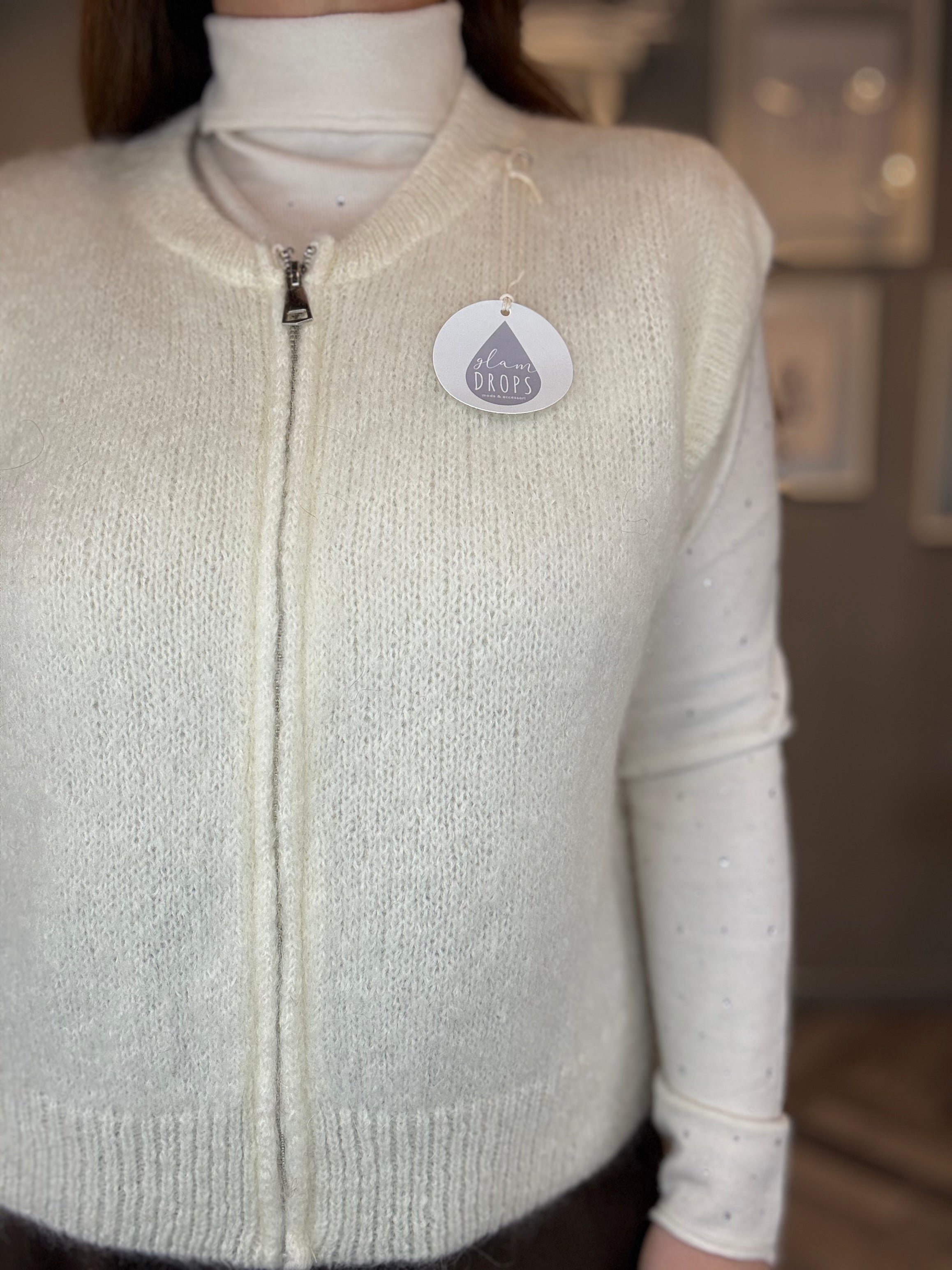 Gilet in maglia con zip panna