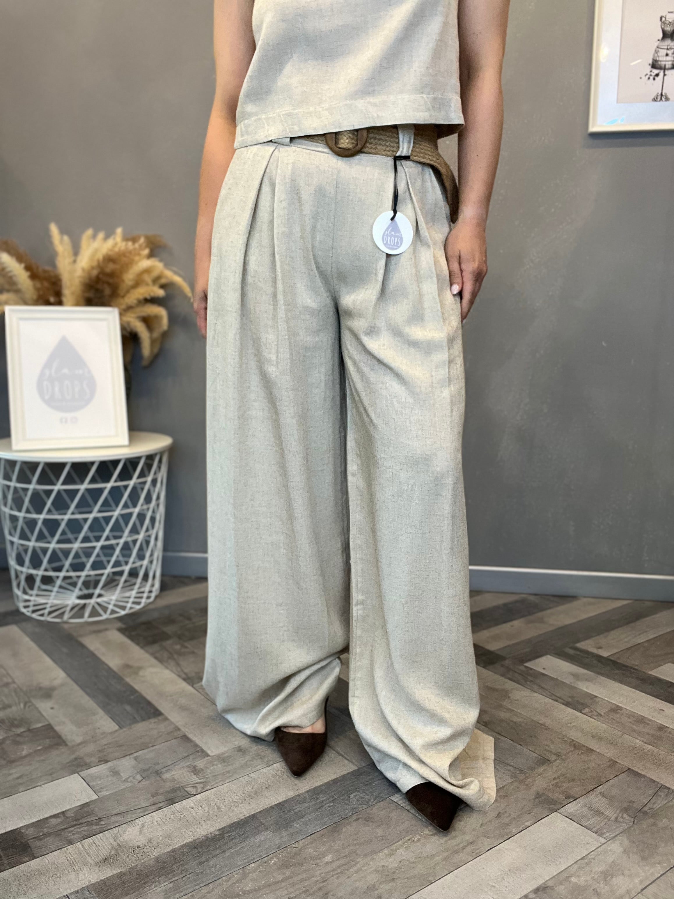 Pantalone in misto lino beige
