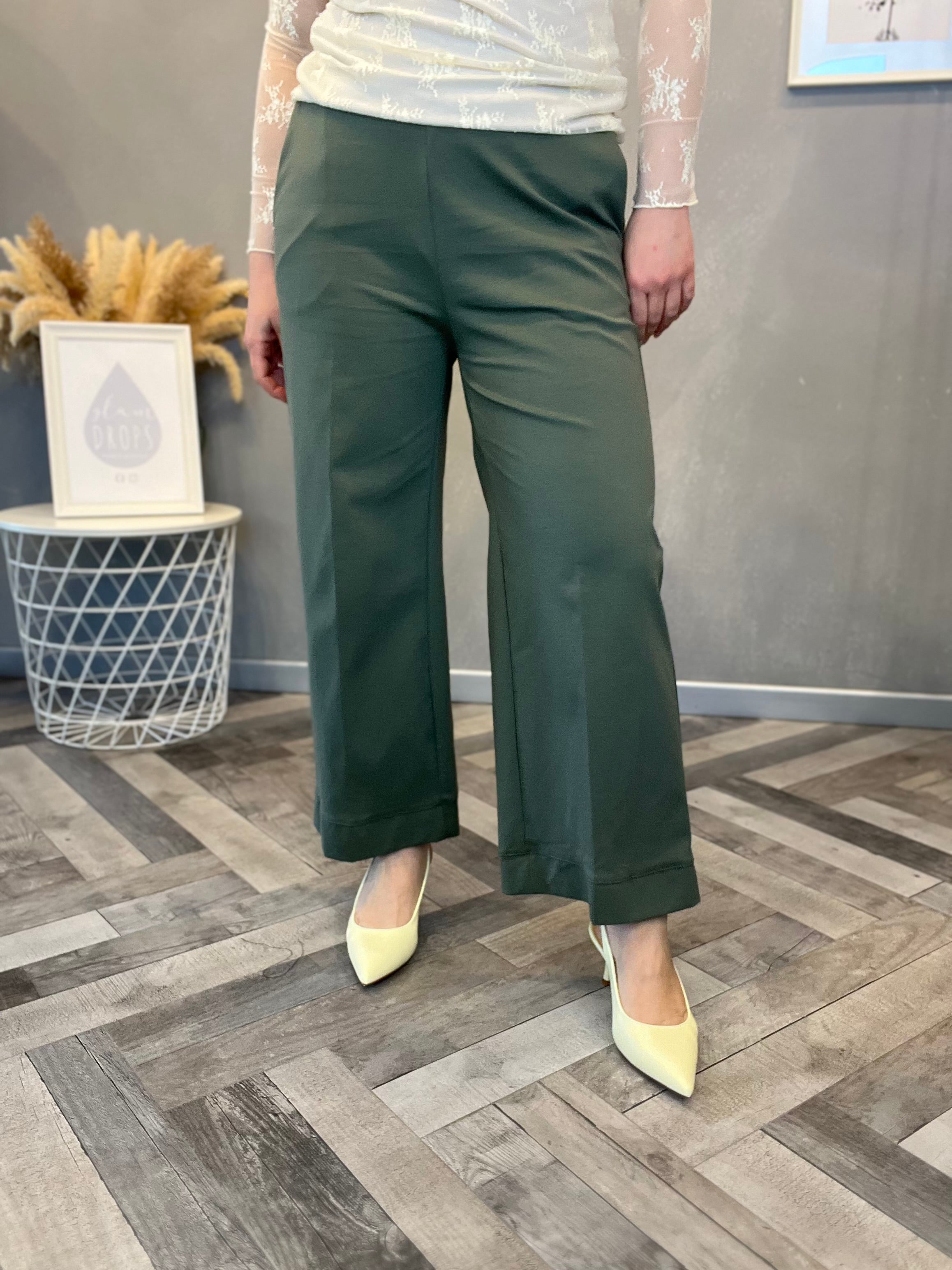 Pantalone wide leg punto Milano verde militare