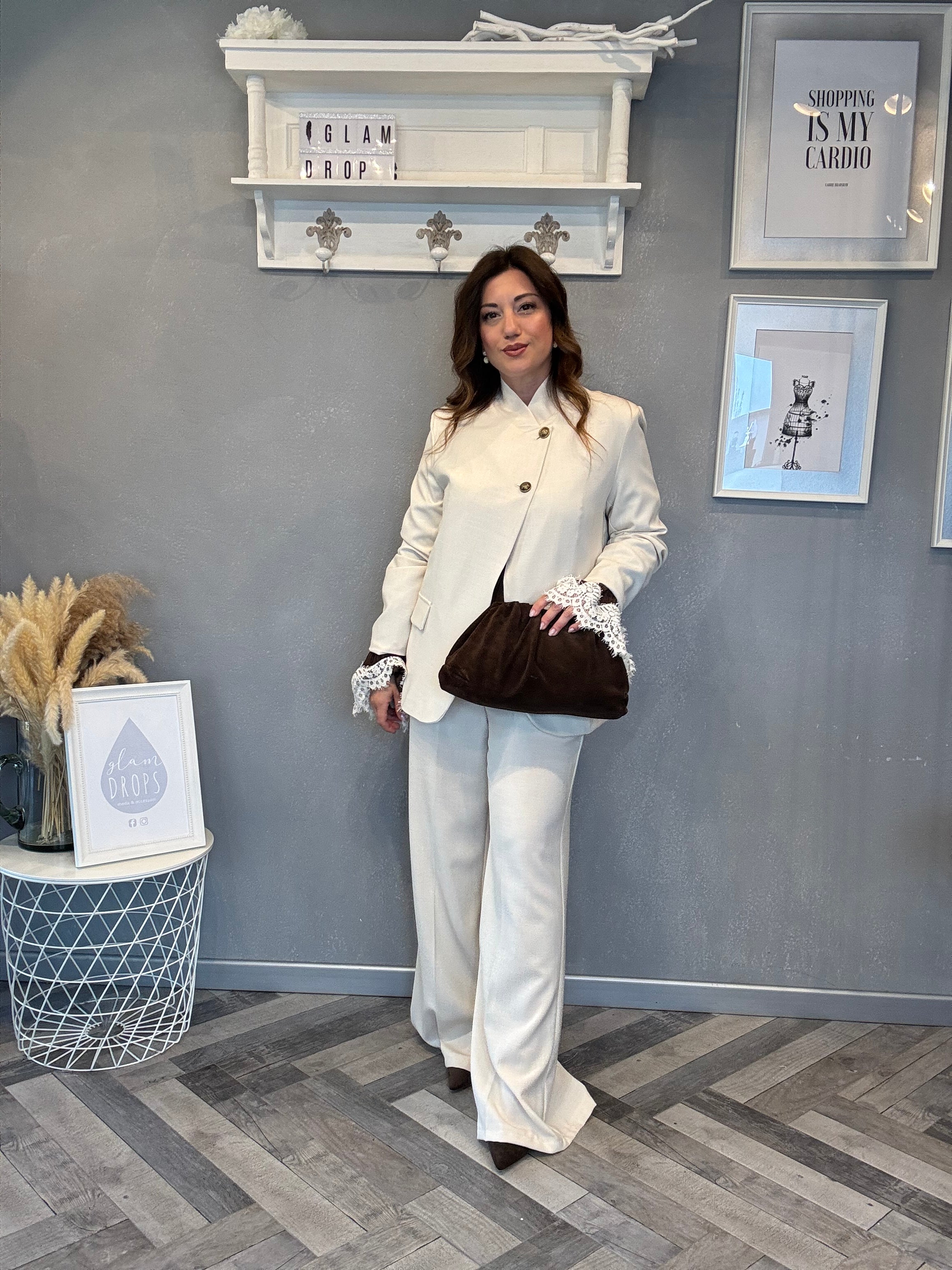 Borsa pouch in pelle scamosciata