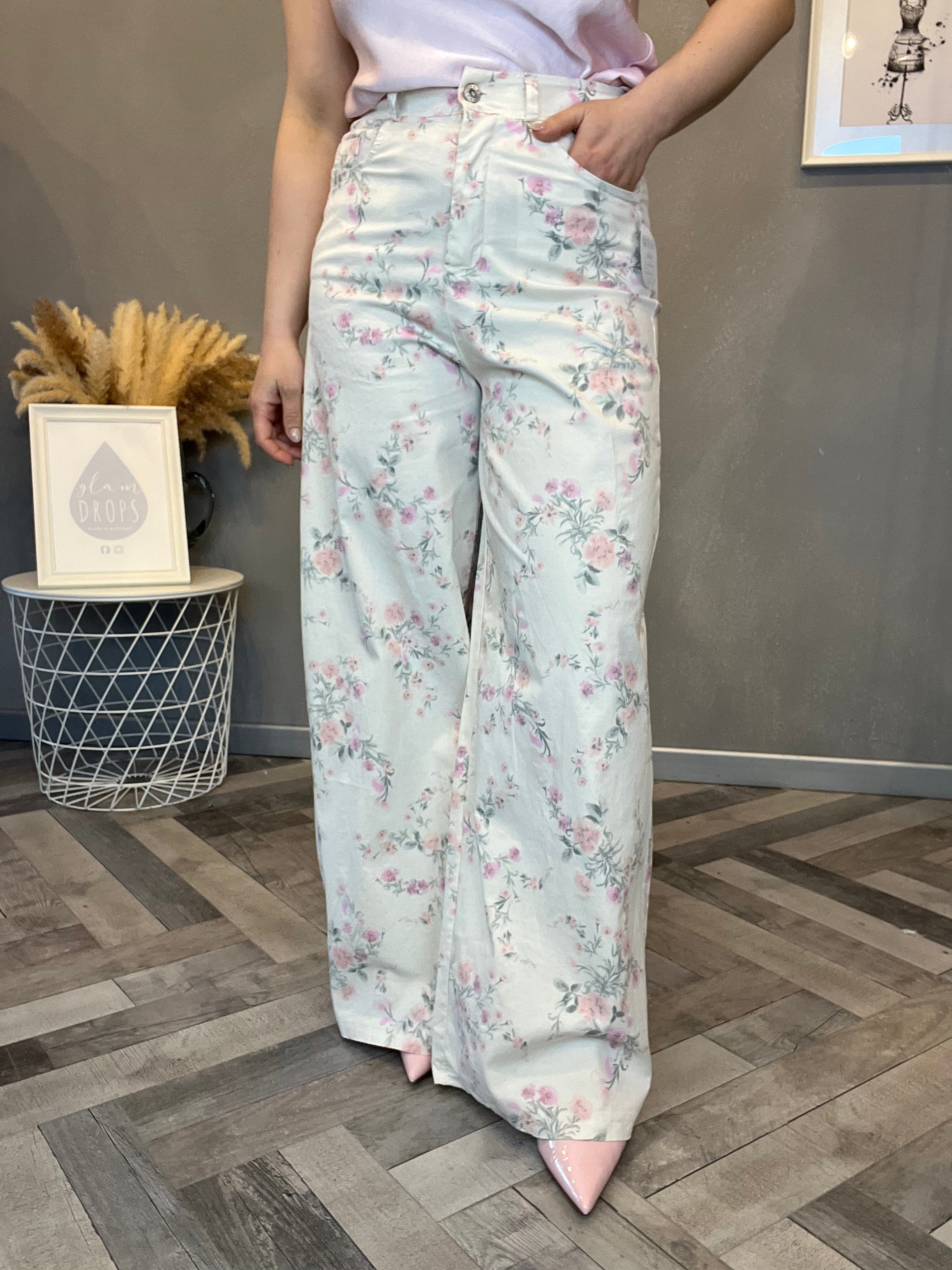 Pantalone Flower Pastel bianco
