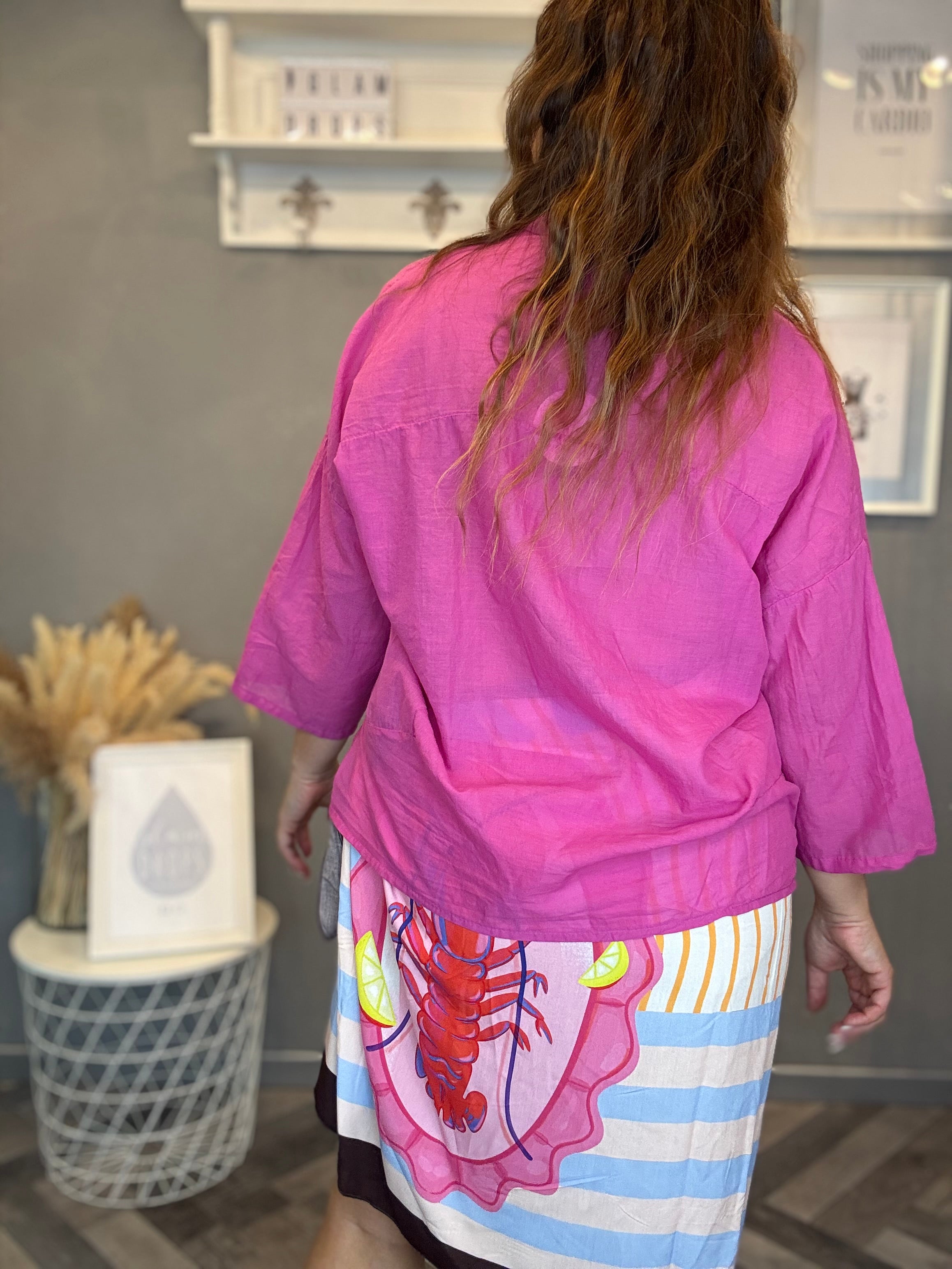 Camicia in mussola manica 3/4 fucsia