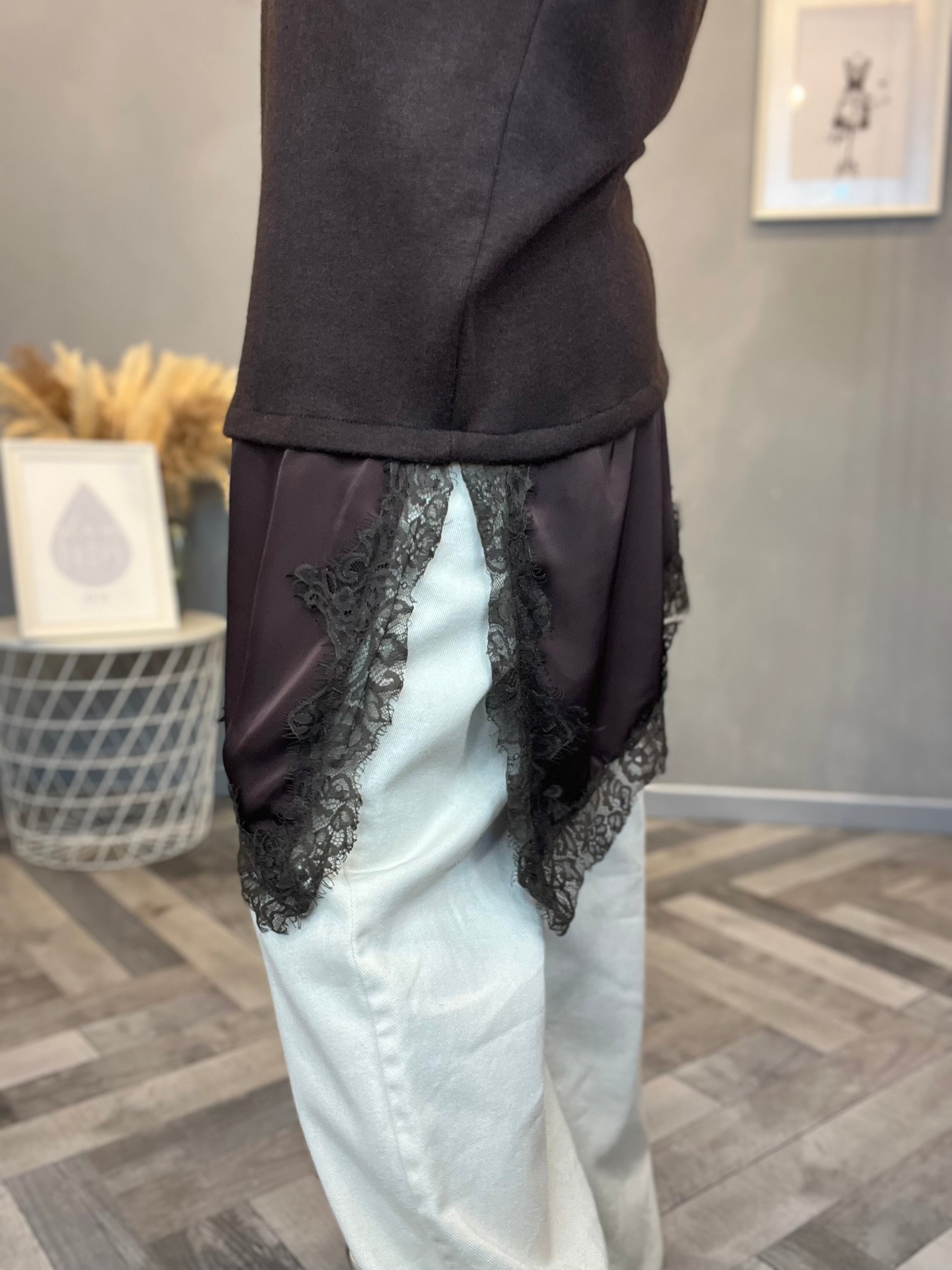 Maxi Maglia con satin e pizzo cioccolato