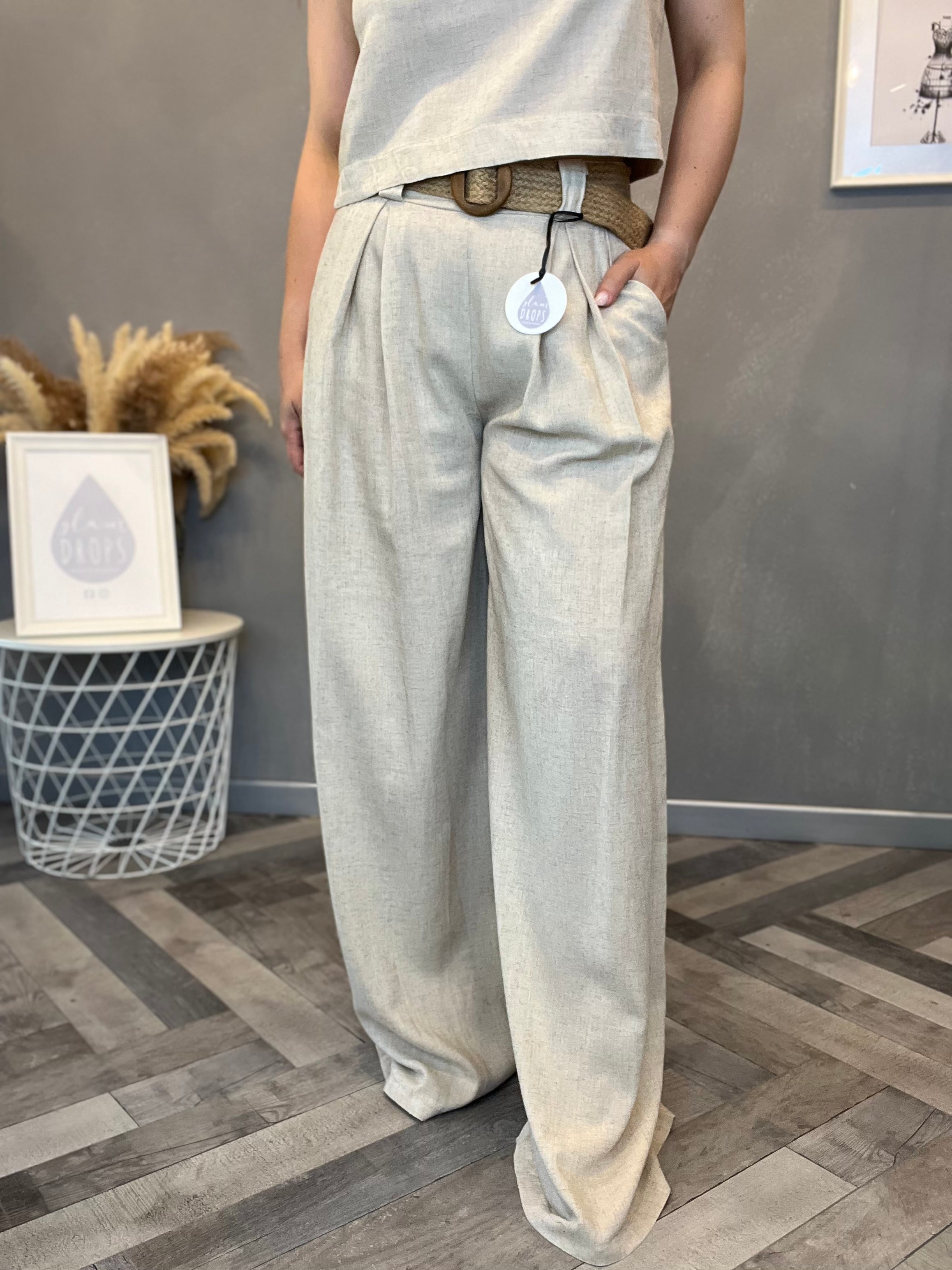 Pantalone in misto lino beige