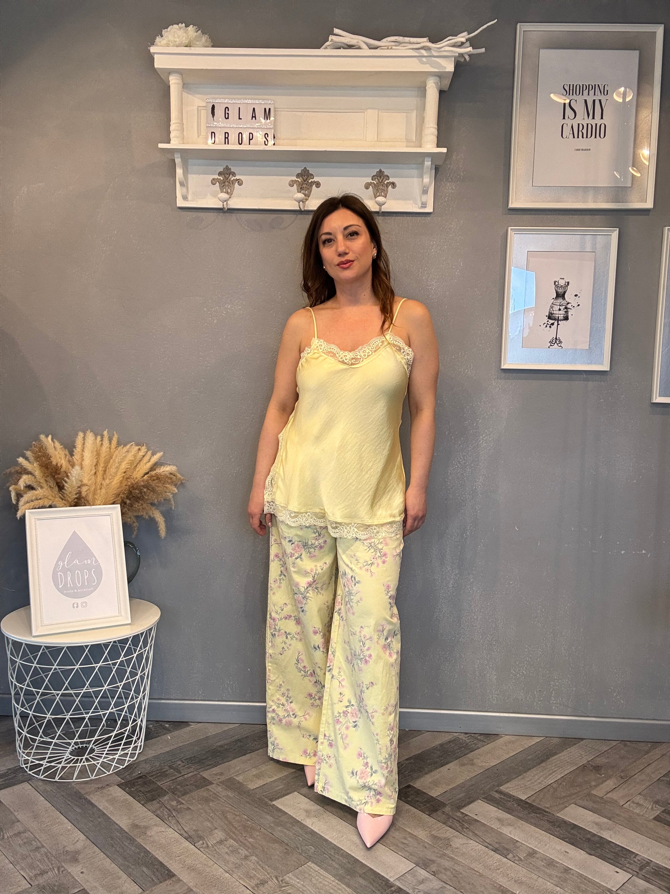 Top Velvet lace giallo pastello