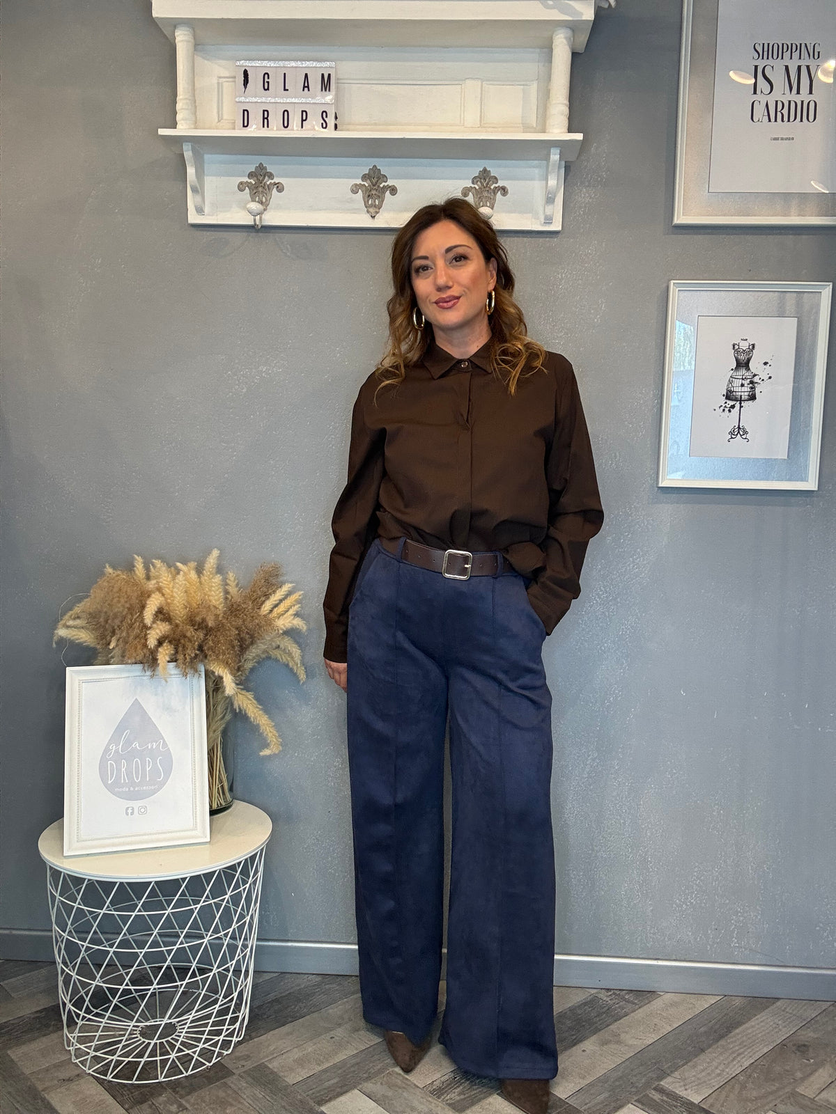 Pantalone Icon ecosuede blu con cintura