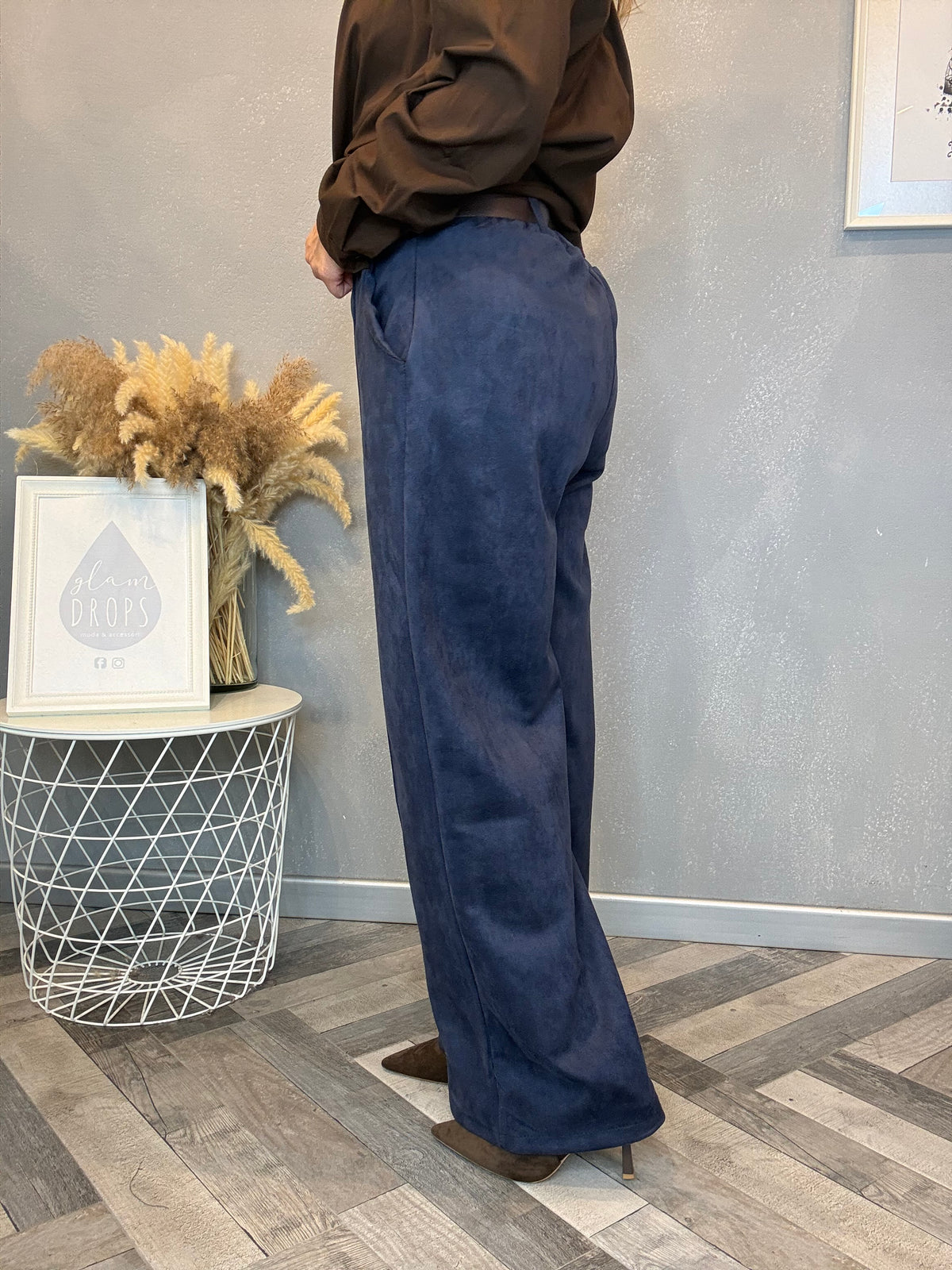Pantalone Icon ecosuede blu con cintura