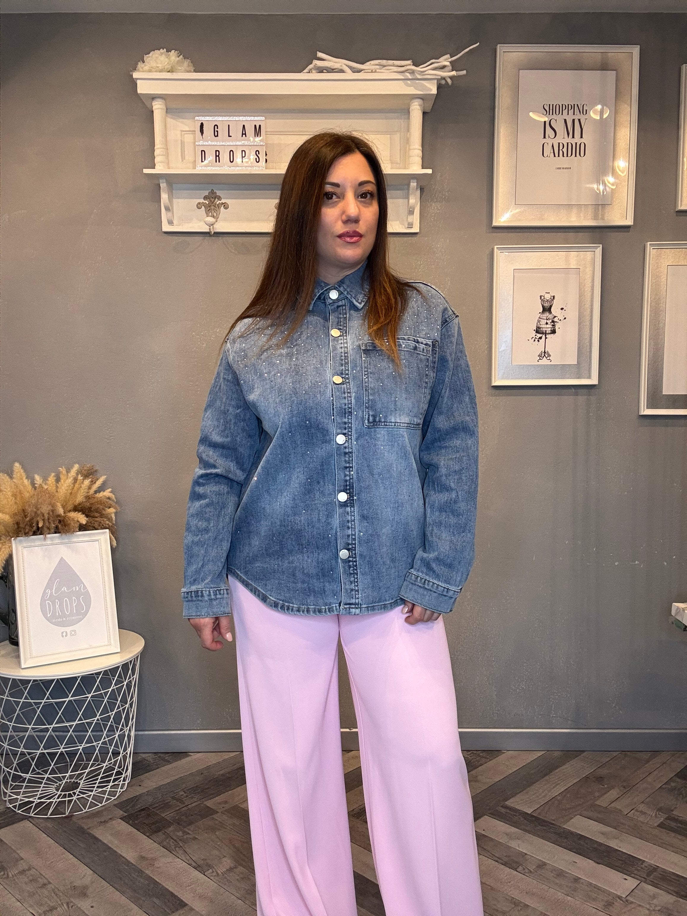 Camicia in denim con strass