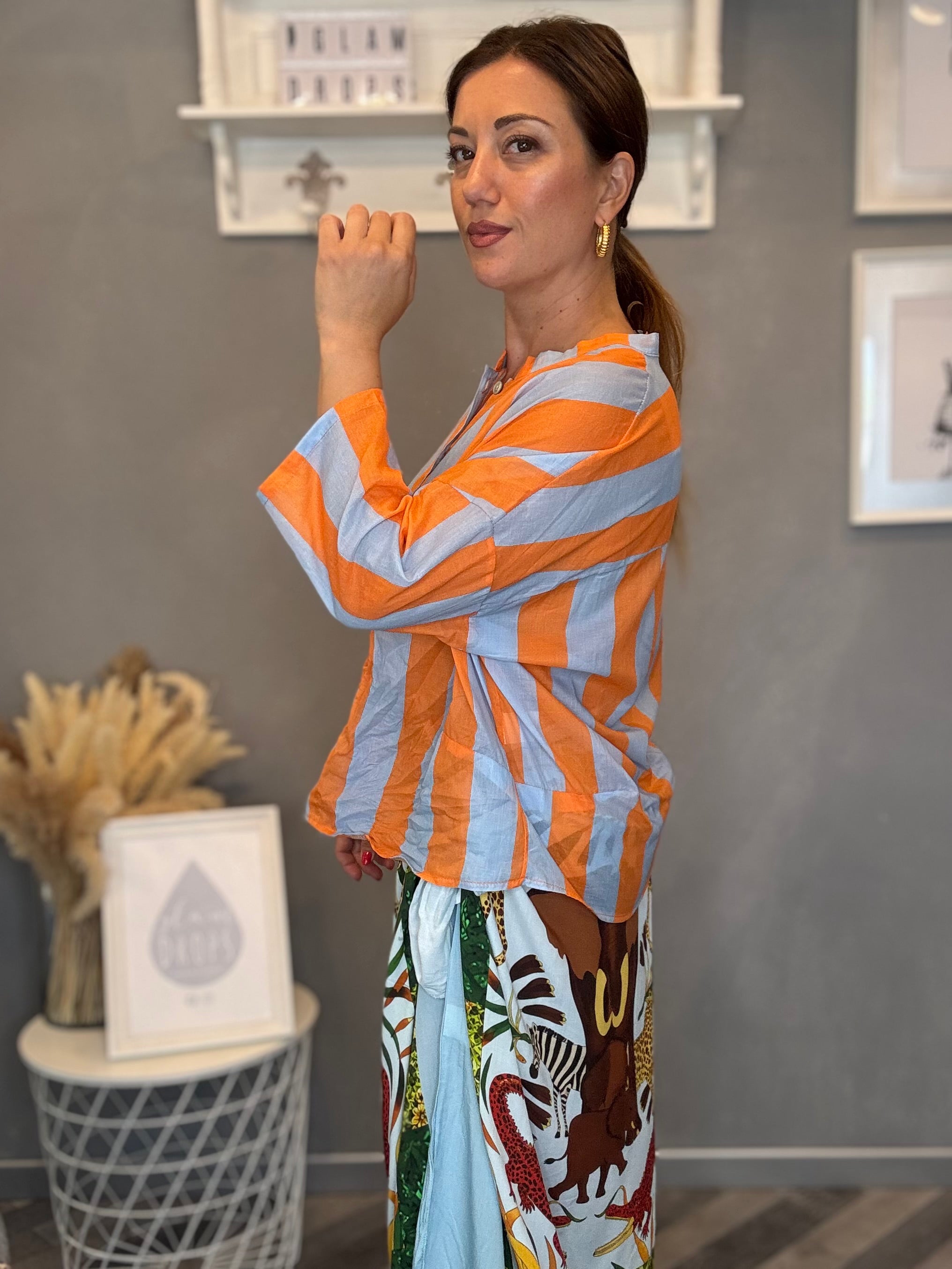Camicia Isla Bonita bande celeste e arancio