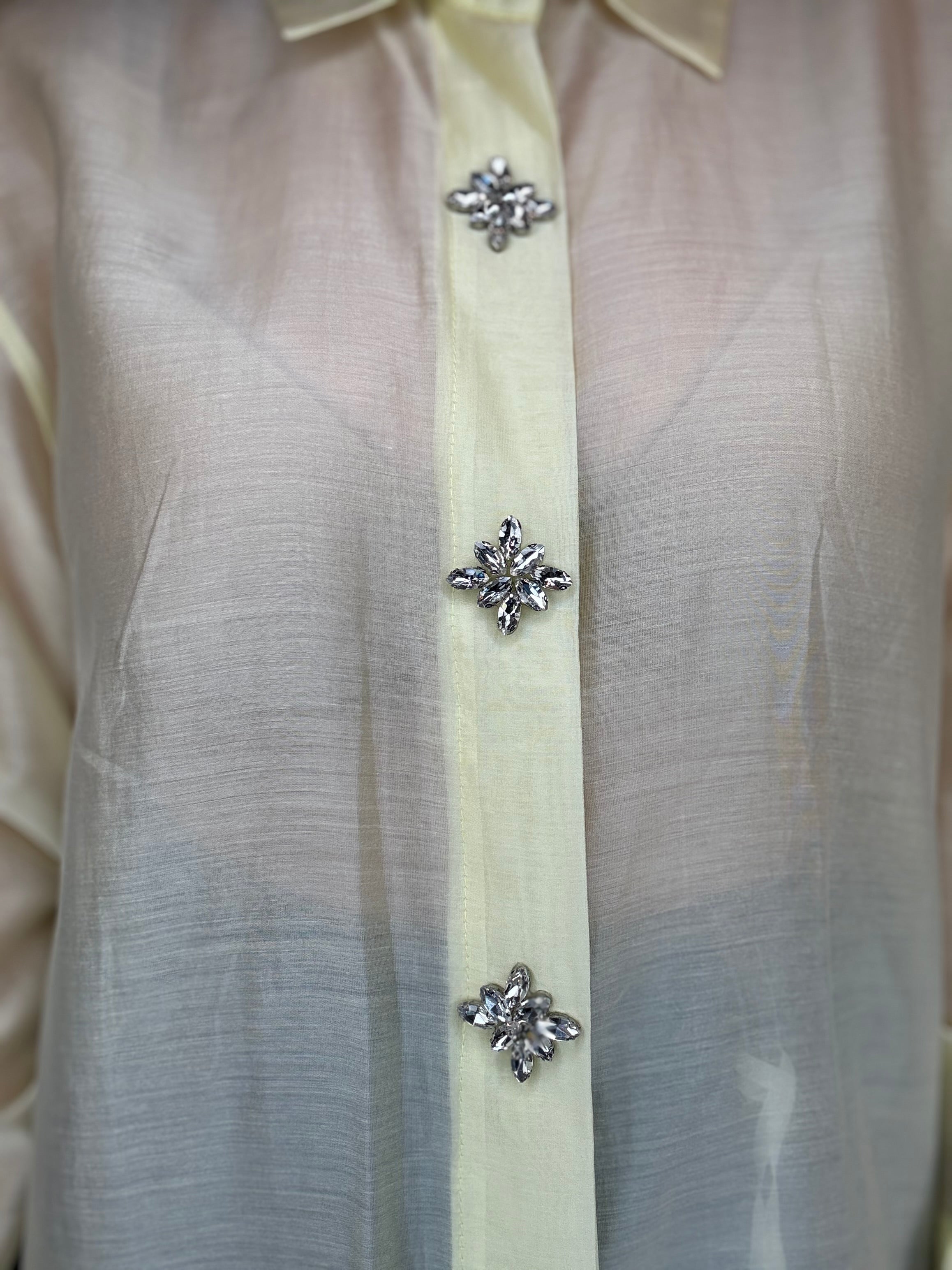 Camicia gioiello in tencel giallo pastello