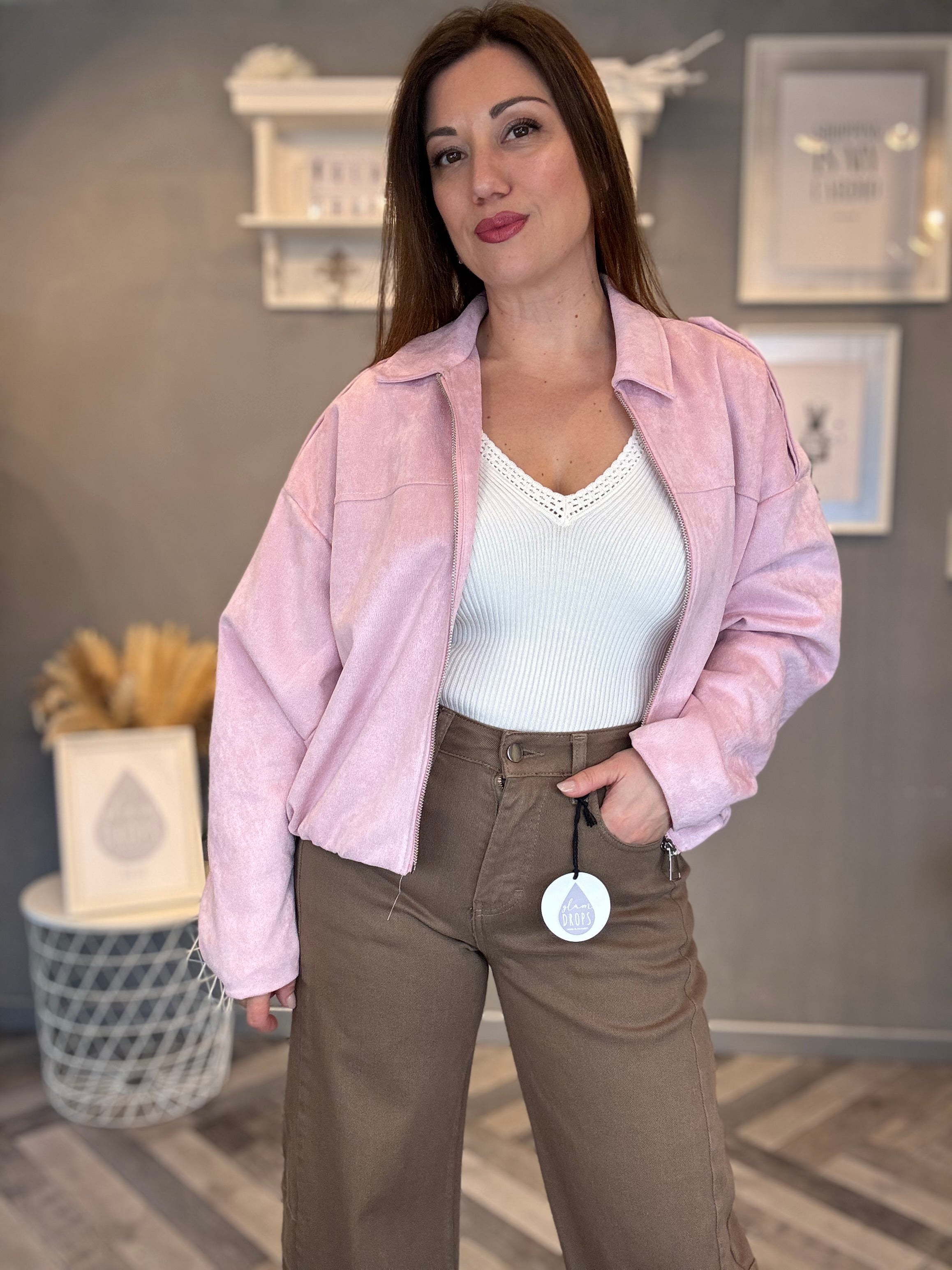 Bomber in eco suede rosa