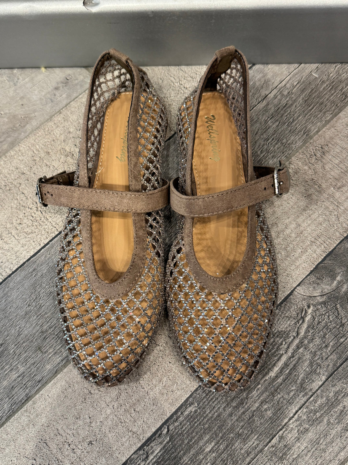 Ballerine a rete con strass tortora