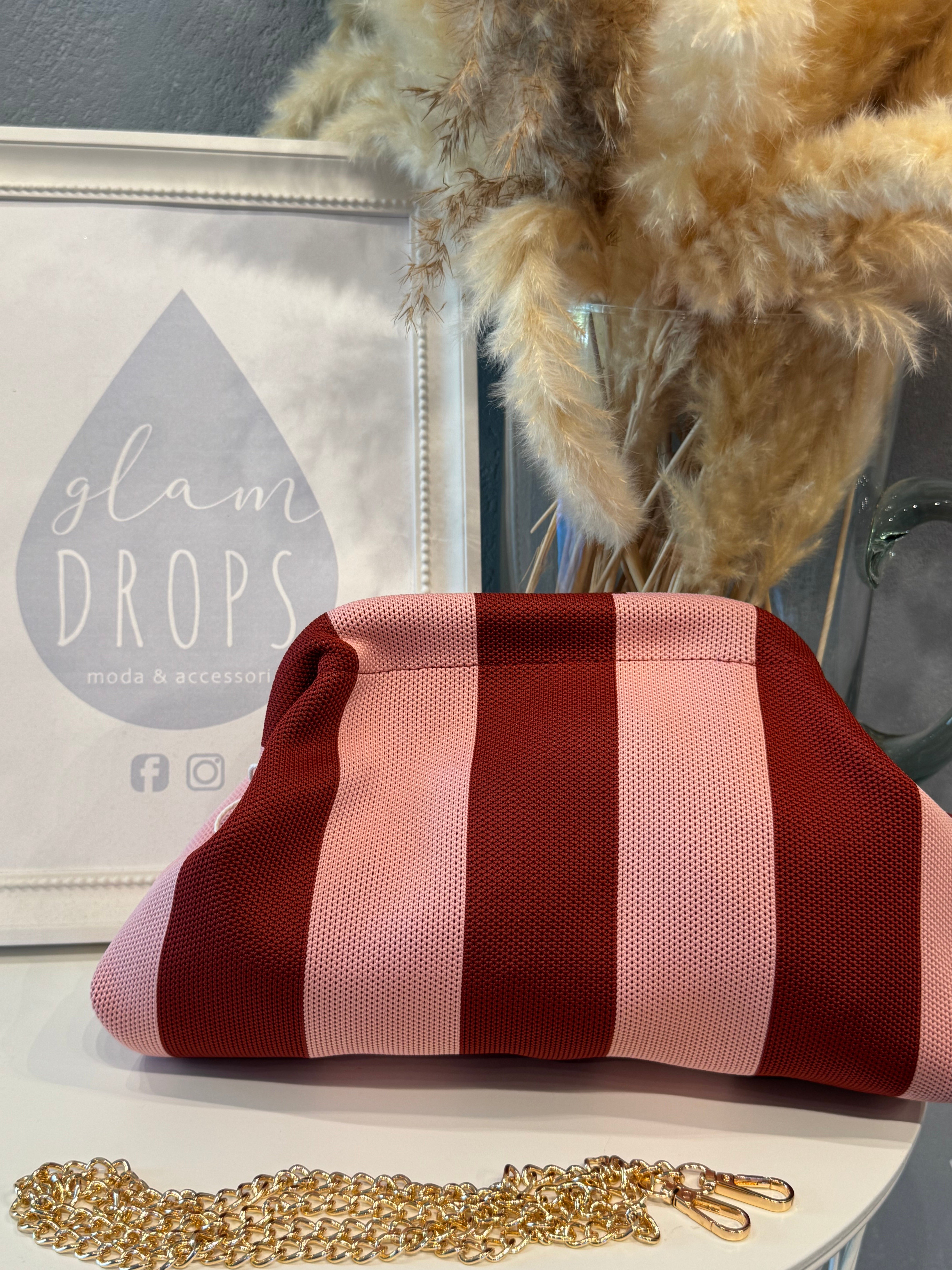 Borsa Stripe bordeaux e rosa