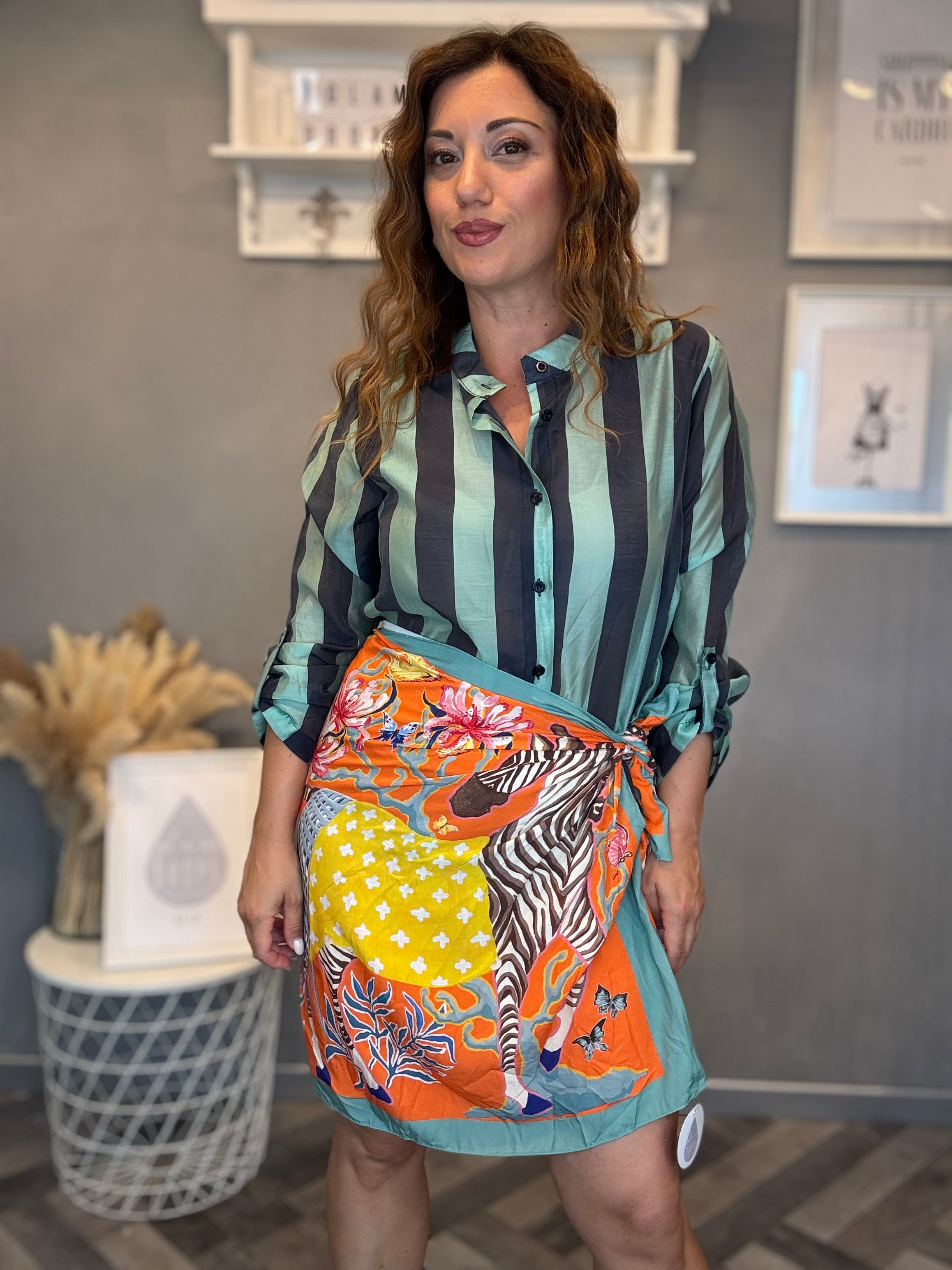Camicia Isla Bonita bande roll-up blu e acqua