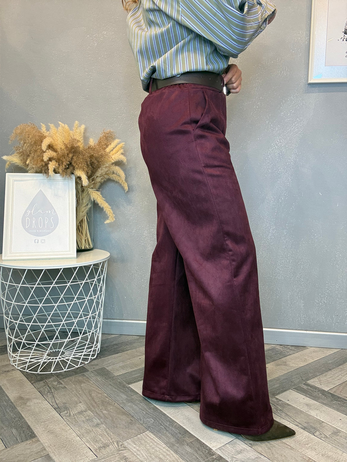 Pantalone Icon ecosuede bordeaux con cintura